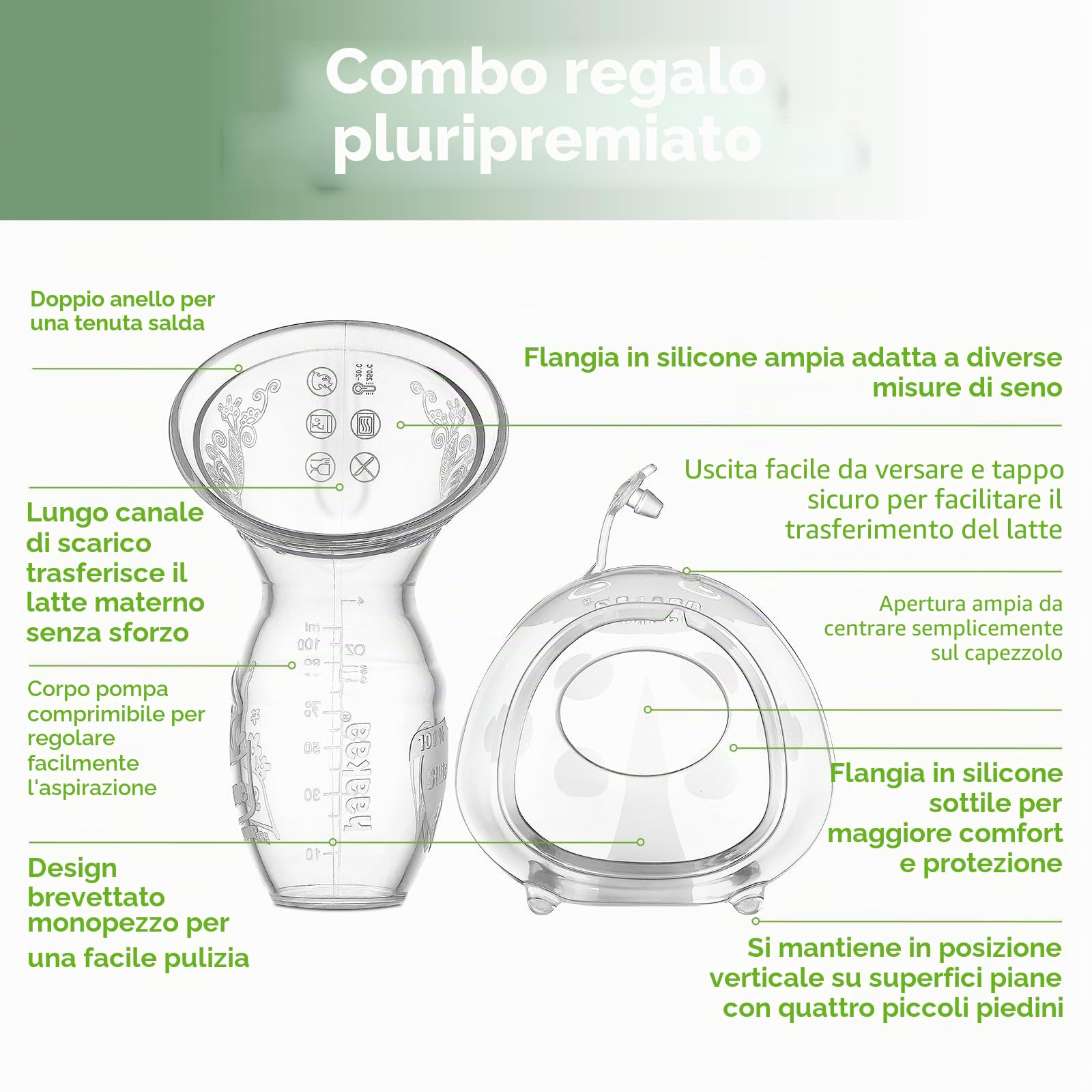 haakaa Silicone 100 ML Tiralatte Manuale & 75 ML Coppette Raccoglilatte, Raccolta del Latte Materno, Sano e Innocuo