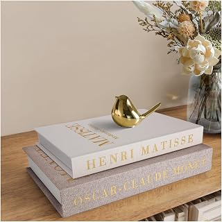 RolenBox Linen Faux Book Storage Boxes - Elegant Coffee Table Decor, Bookshelf Stack with Hidden White Photo Organizer, Gray Set