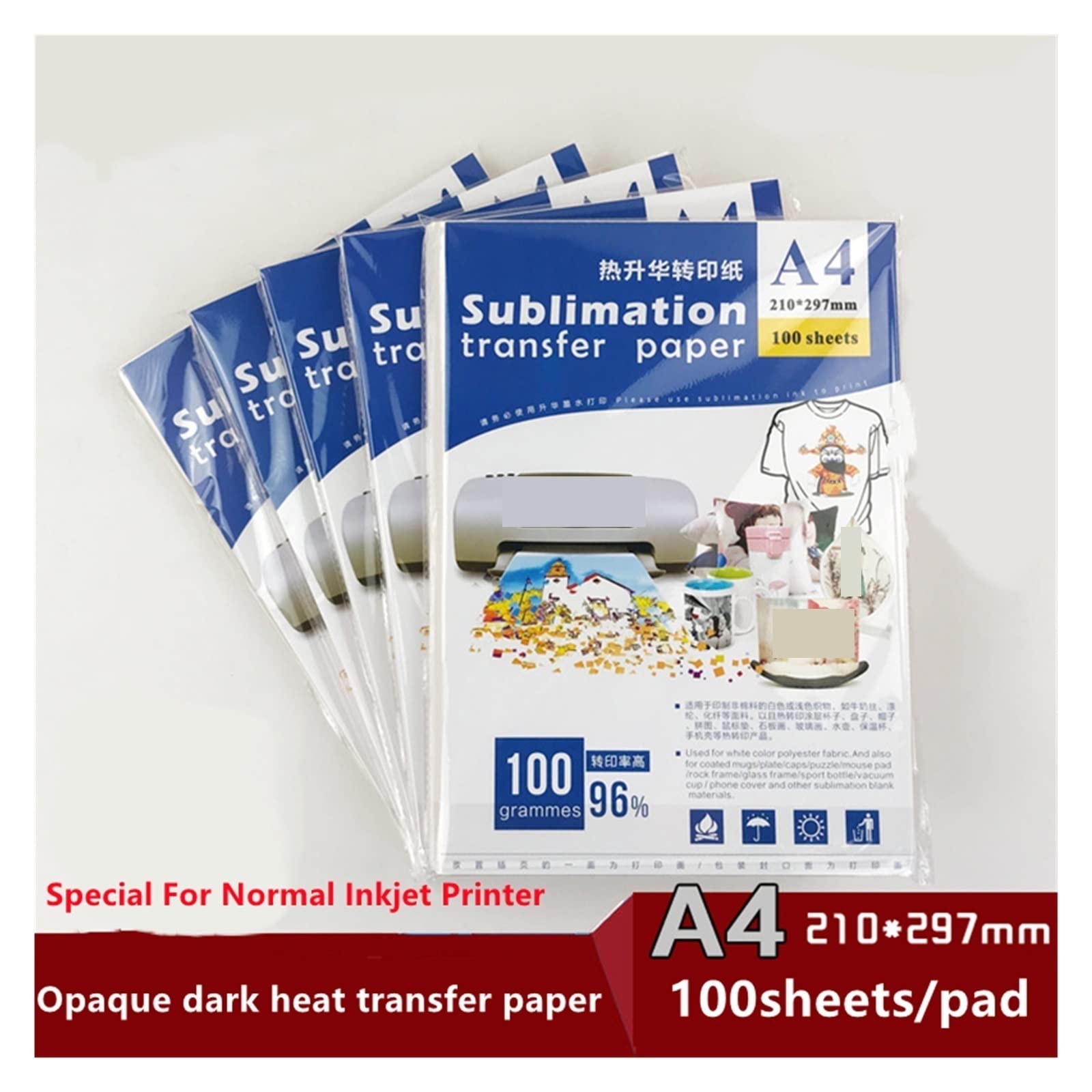 Szybkoschnący A3 A4 rozmiar papier do transferu sublimacyjnego papier termotransferowy do kubków drukowanie ubrań drukarka atramentowa druk tłoczony na gorąco Lucky (Color : A4 100sheets in pa