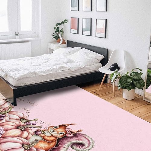 Miniatura 7 de Rugs for Bedroom Living Room Office Kitchen, Fall Thanksgiving Pink Pumpkin Watercolor Flower Plaid Soft Carpet Washable Area Rugs, Indoor 2x3 Feet