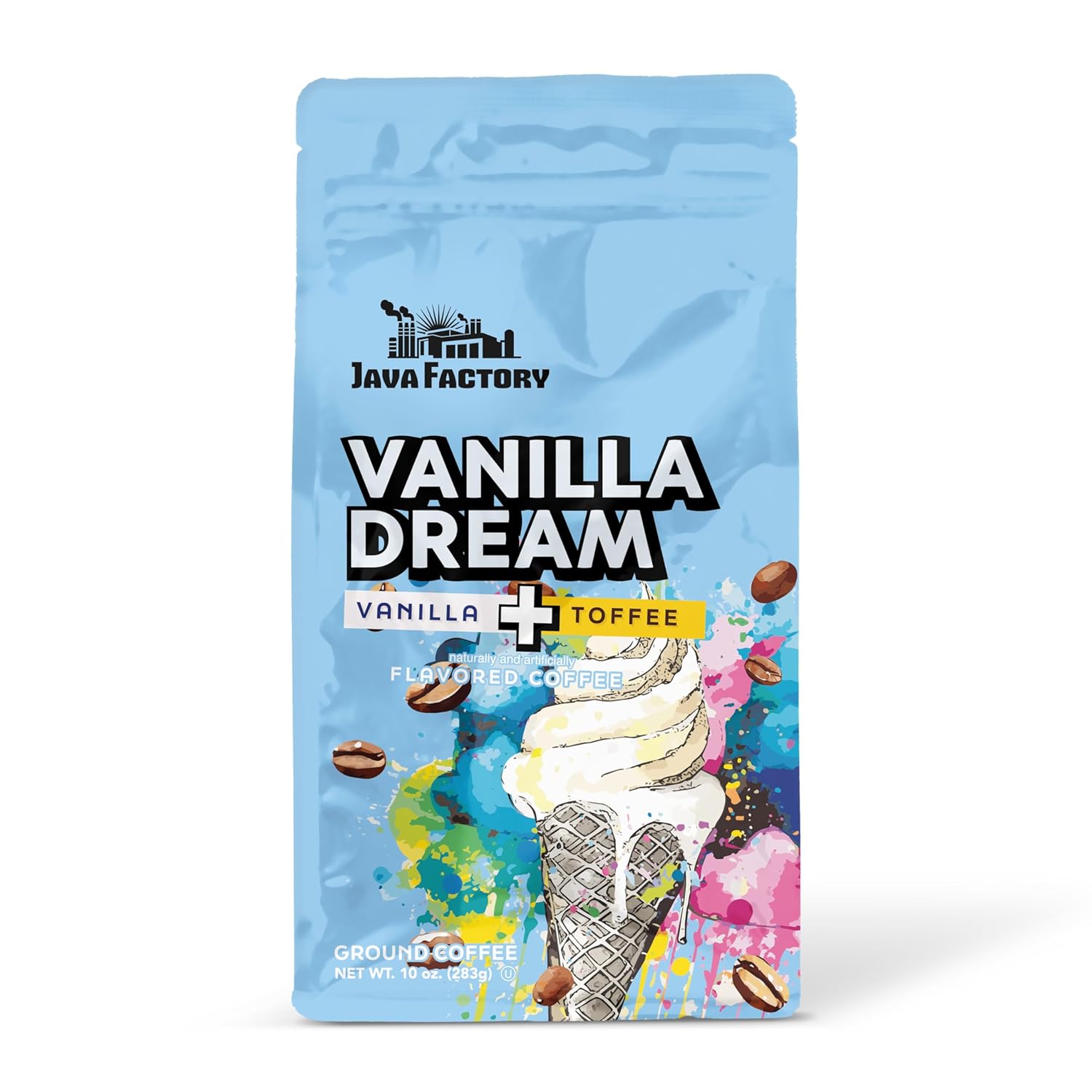 Java Factory Vanilla Dream Flavored Ground Coffee Bag – Vanilla and Butter Toffee Brew, Made with 100% Arabica Beans – Flavor Enhanced, 10 Oz