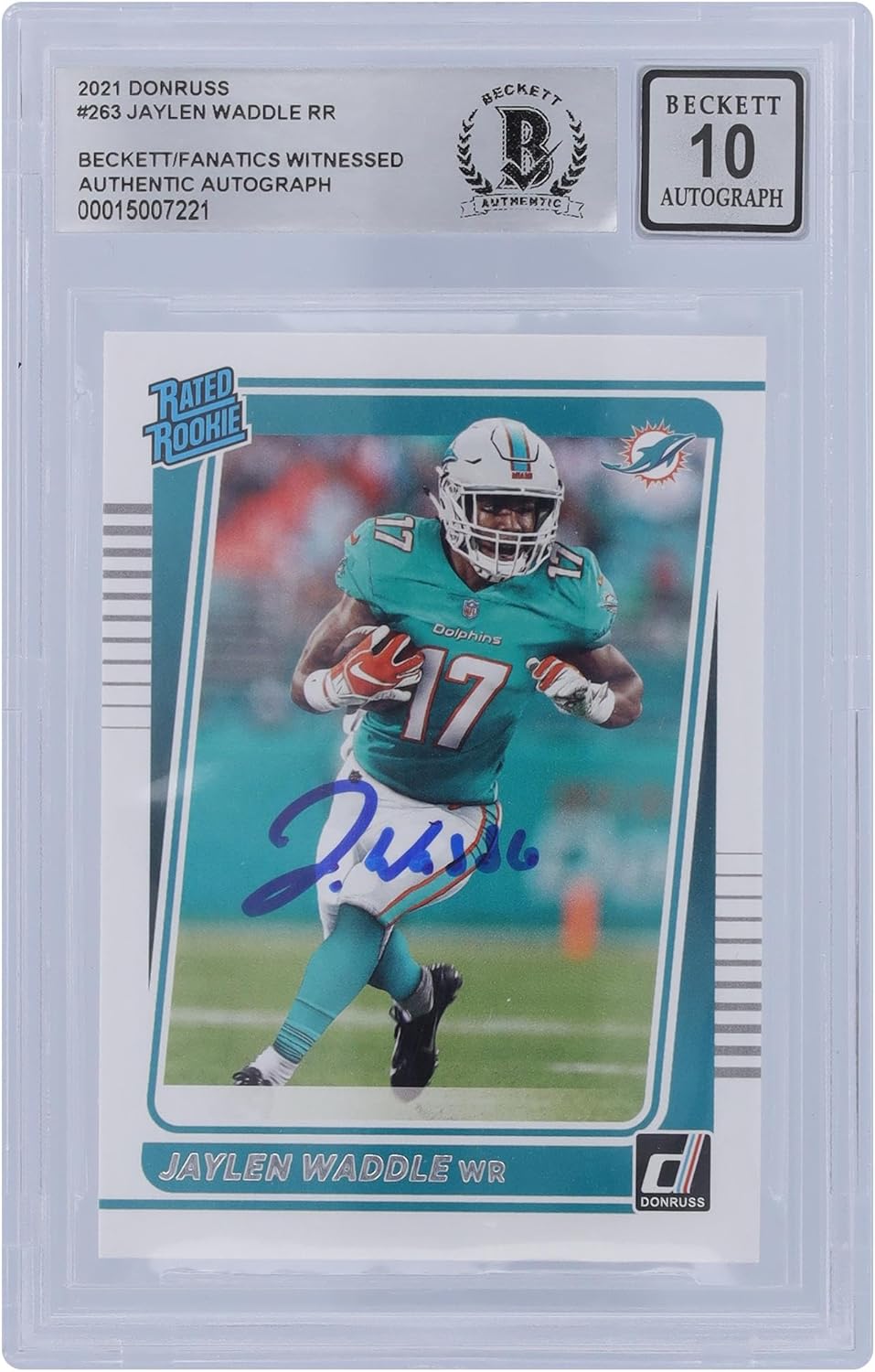 Jaylen Waddle Miami Dolphins Autographed 2021 Panini Donruss Rated Rookie #263 Beckett Fanatics Witnessed Authenticated 10 Rookie Card - Football Slabbed Autographed Rookie Cards
