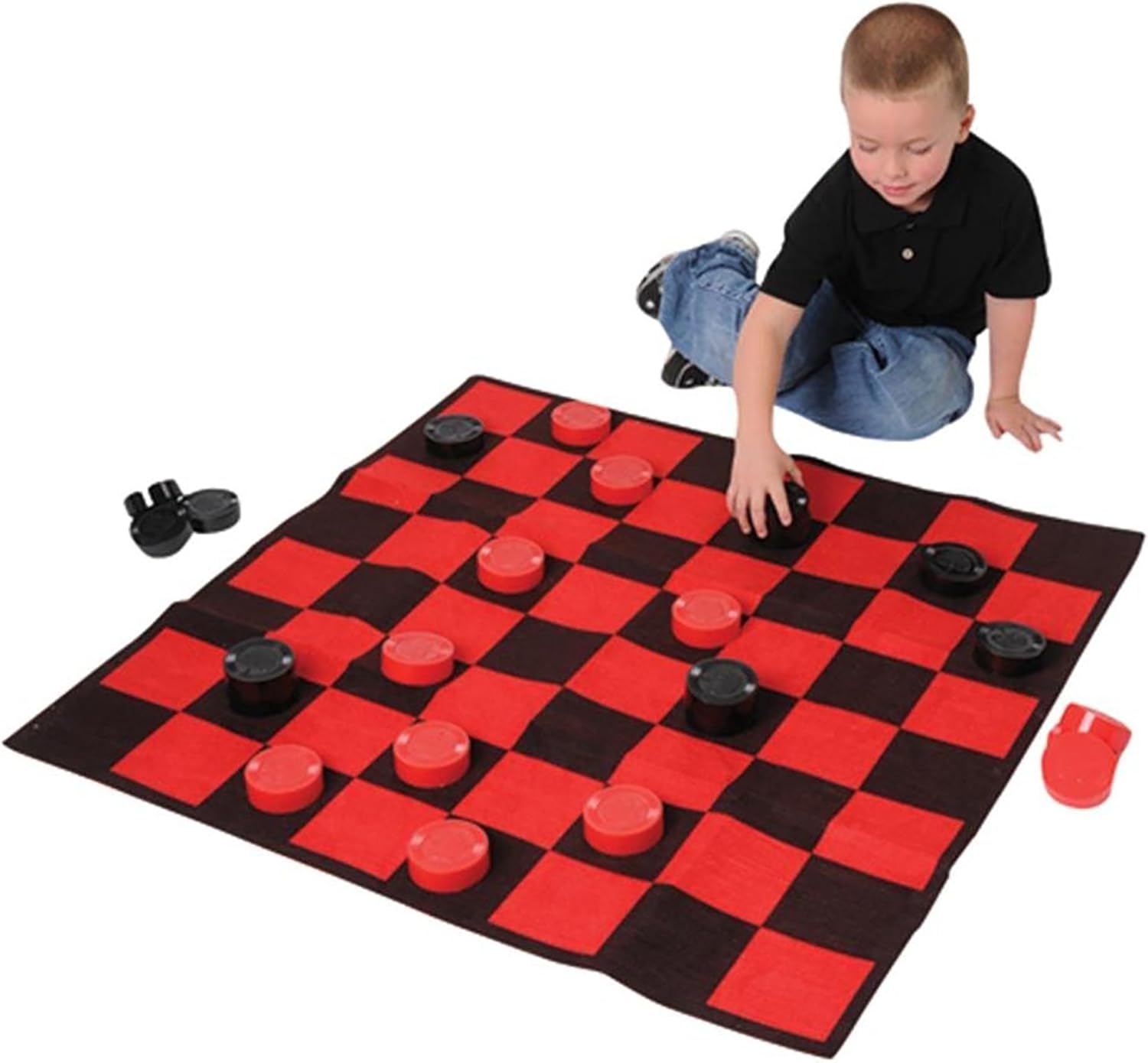 Giant Checkers Rug Set by Gamie - 34.5 x 34.5 Inch Jumbo Checker Board Floor Mat Game with Huge Pieces - Great Gift Idea for Boys and Girls, Fun Birthday Party Activity - Play Room Rug - Red and Black : Toys & Games