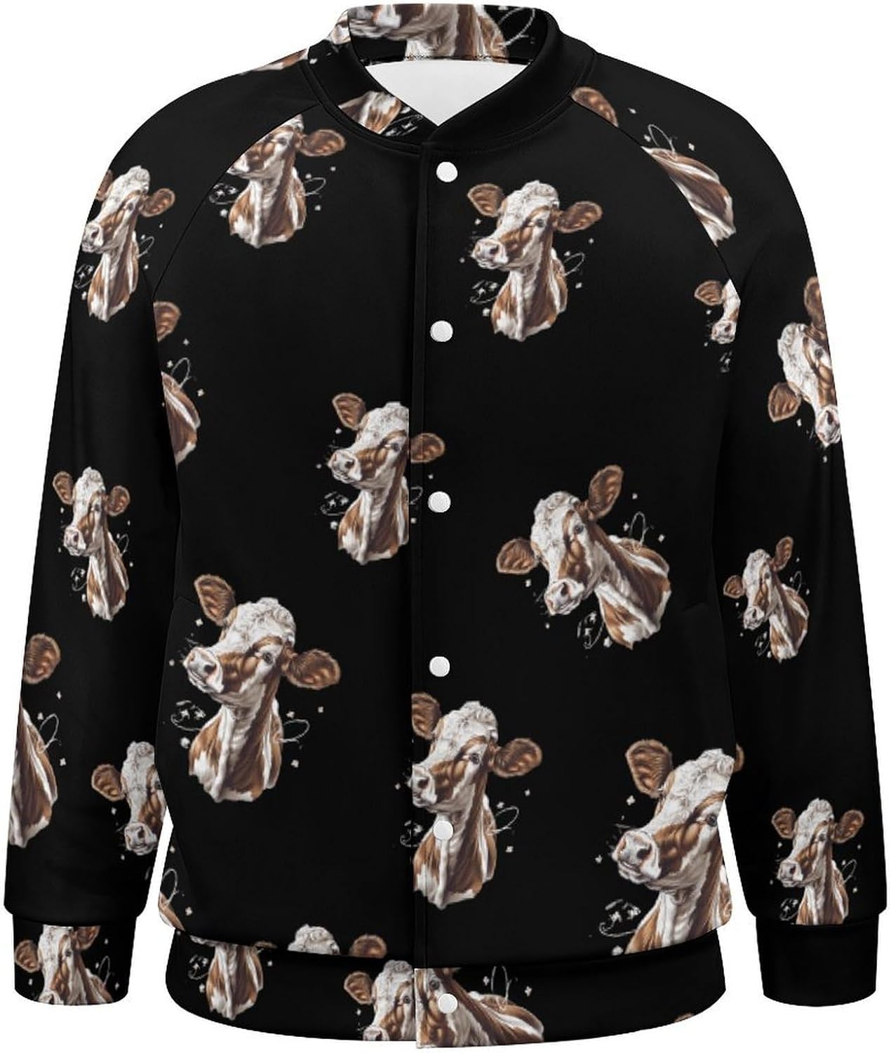 Funny Animal Cow Novelty Men's Baseball Jackets Causal Sweatshirt Button Top Long Sleeve Coat