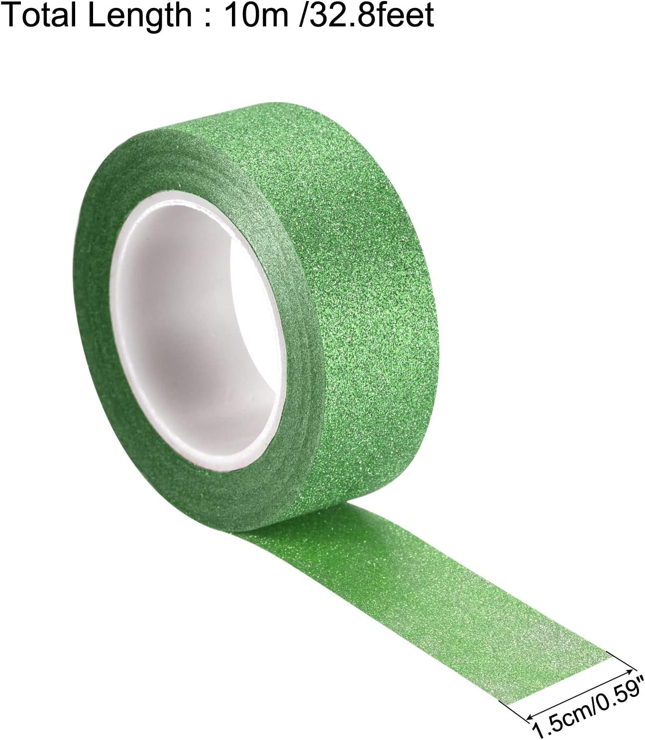 MECCANIXITY 0.6inch x 32.8ft Glitter Tape, Decorative Craft Tape Self Adhesive Stick 1.5cmx10m Green for Scrapbook, DIY Arts, Gift Wrapping