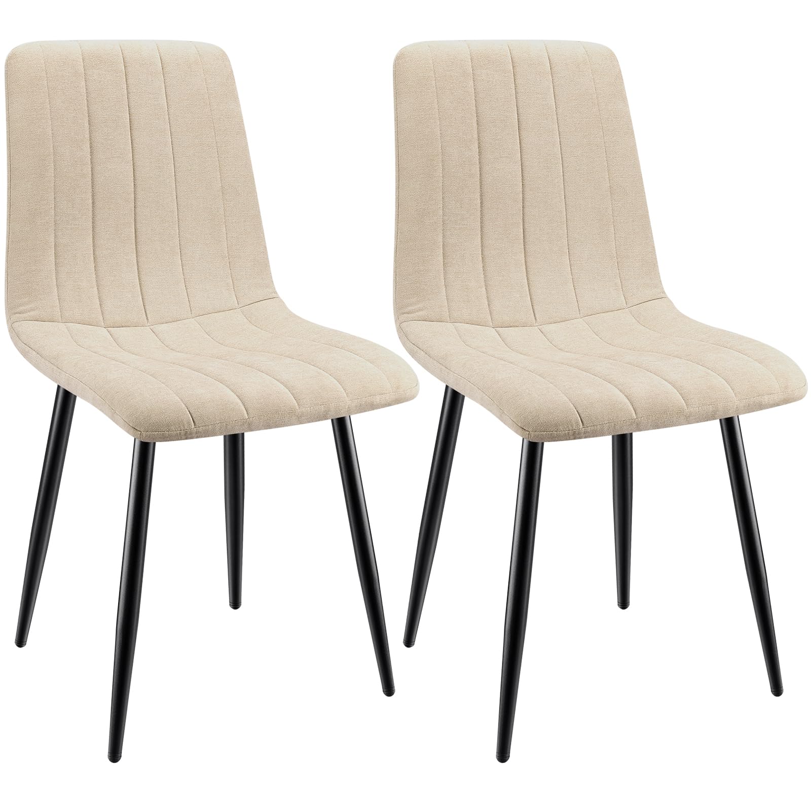 Juego De 2 Sillas De Comedor, Sillas Cocina con Tela De Lino Y Patas De Metal Negro,Silla De Dormitorio,Silla Acolchada,Silla De SalóN,Sillas Comedor Modernas-Beige