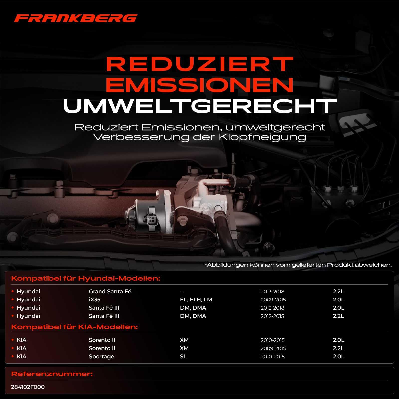 AGR-Ventil Kühler Abgasrückführung für Grand Santa Fé iX35 Santa Fé III Sorento II 2.0 CRDi Diesel 2009-2015 284102F000