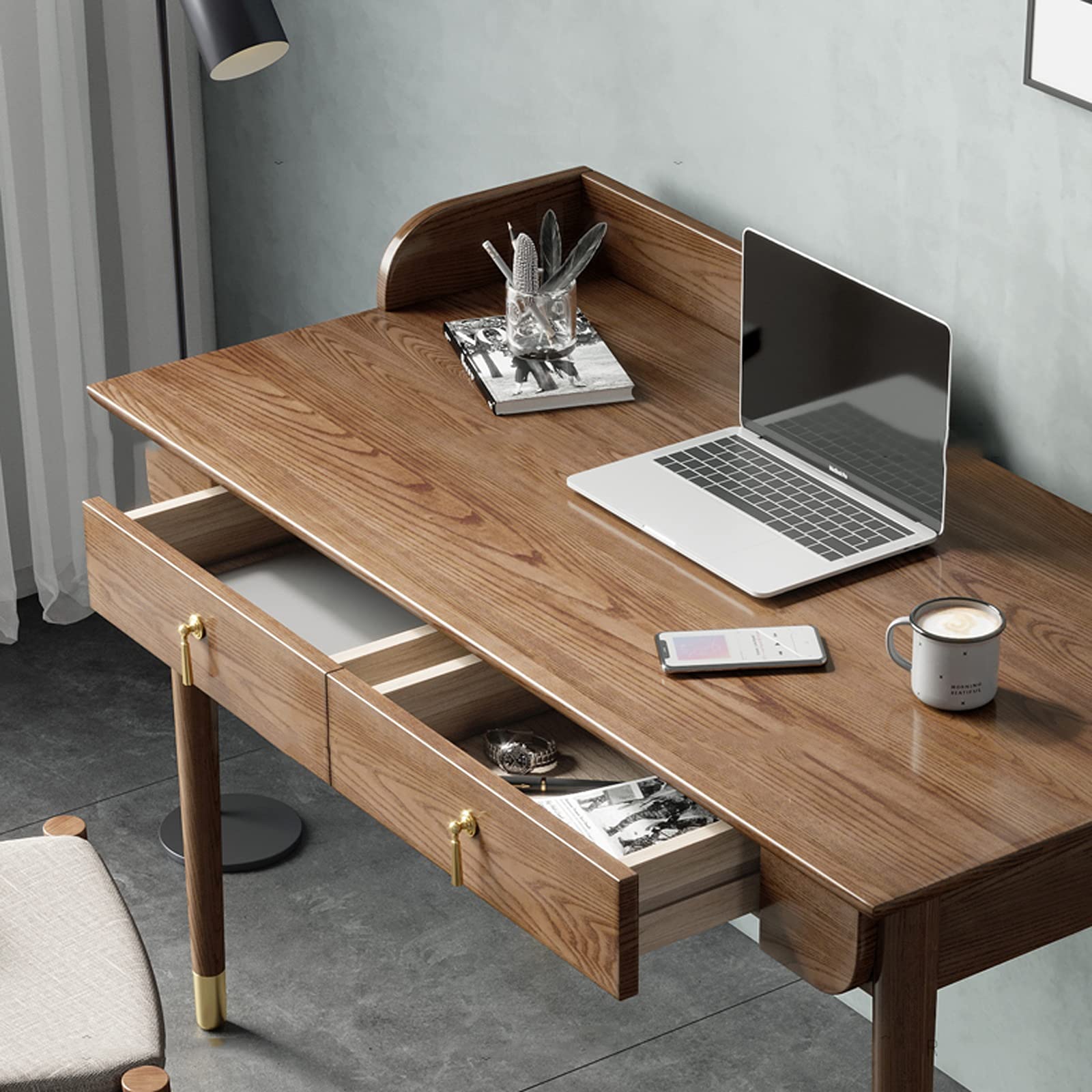 Amazon.co.jp: パソコンデスク シンプルなアッシュ木製デスク1.2m 1.4m