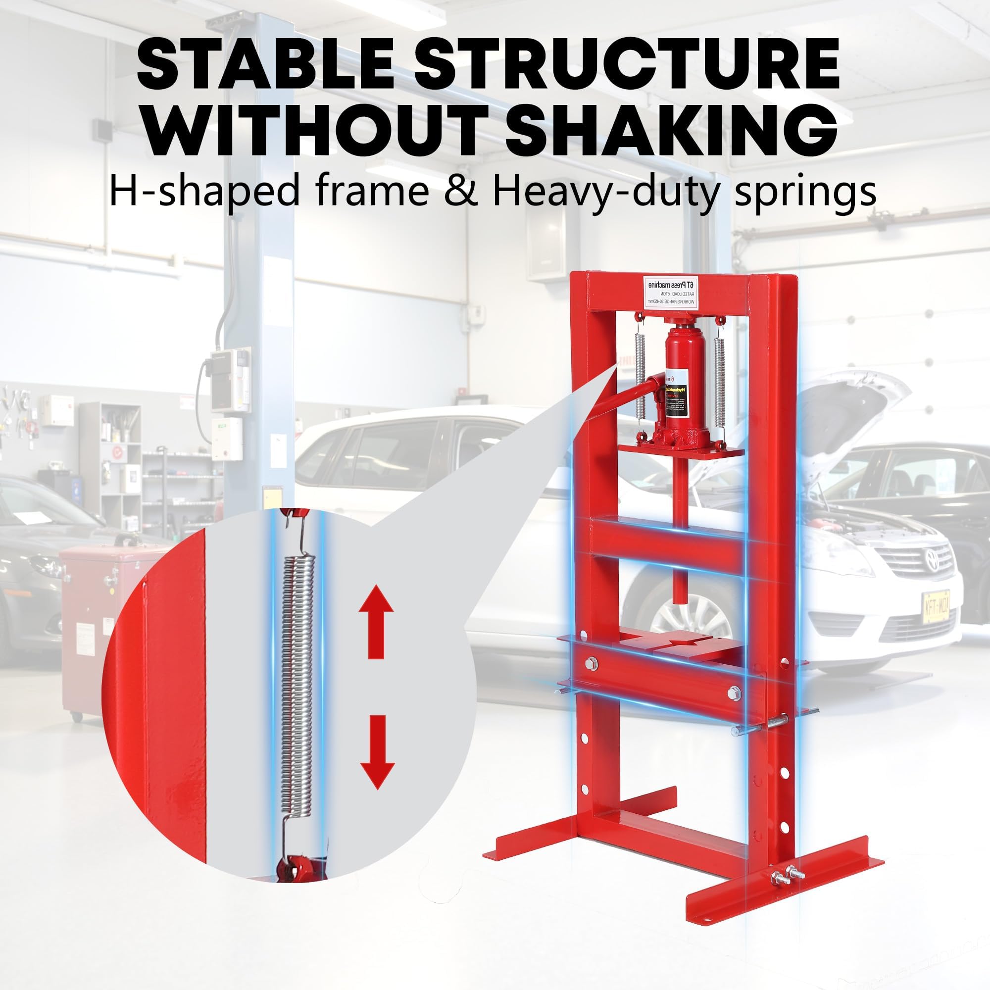 Garvee Pressa idraulica H-Frame da 12 tonnellate per officina - Struttura professionale in acciaio al carbonio - Piano di lavoro e piastre di pressatura - Valvola di sicurezza per cuscinetti, metalli,