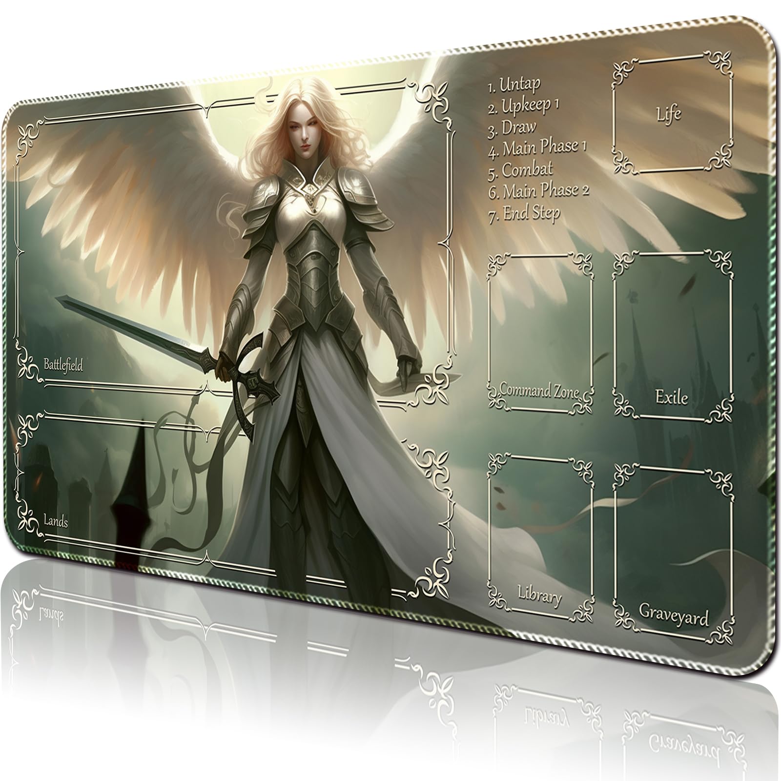 April Space Playmat Board Game MTG Duel Playmat Trading Card 24 x 14in Game Mat Stitching Edges Compatible for TCG CCG RPG OCG with Card Zones +