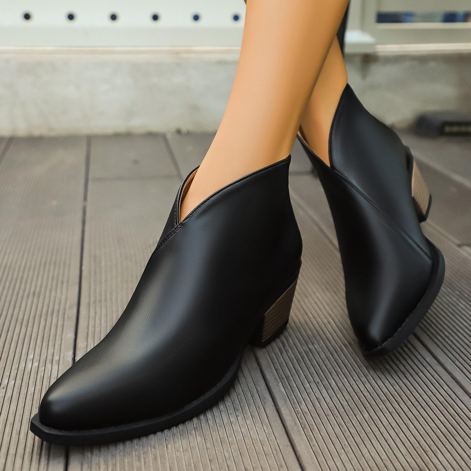 Stivaletti in pelle da donna con tacco a punta, Nero , 40 EU