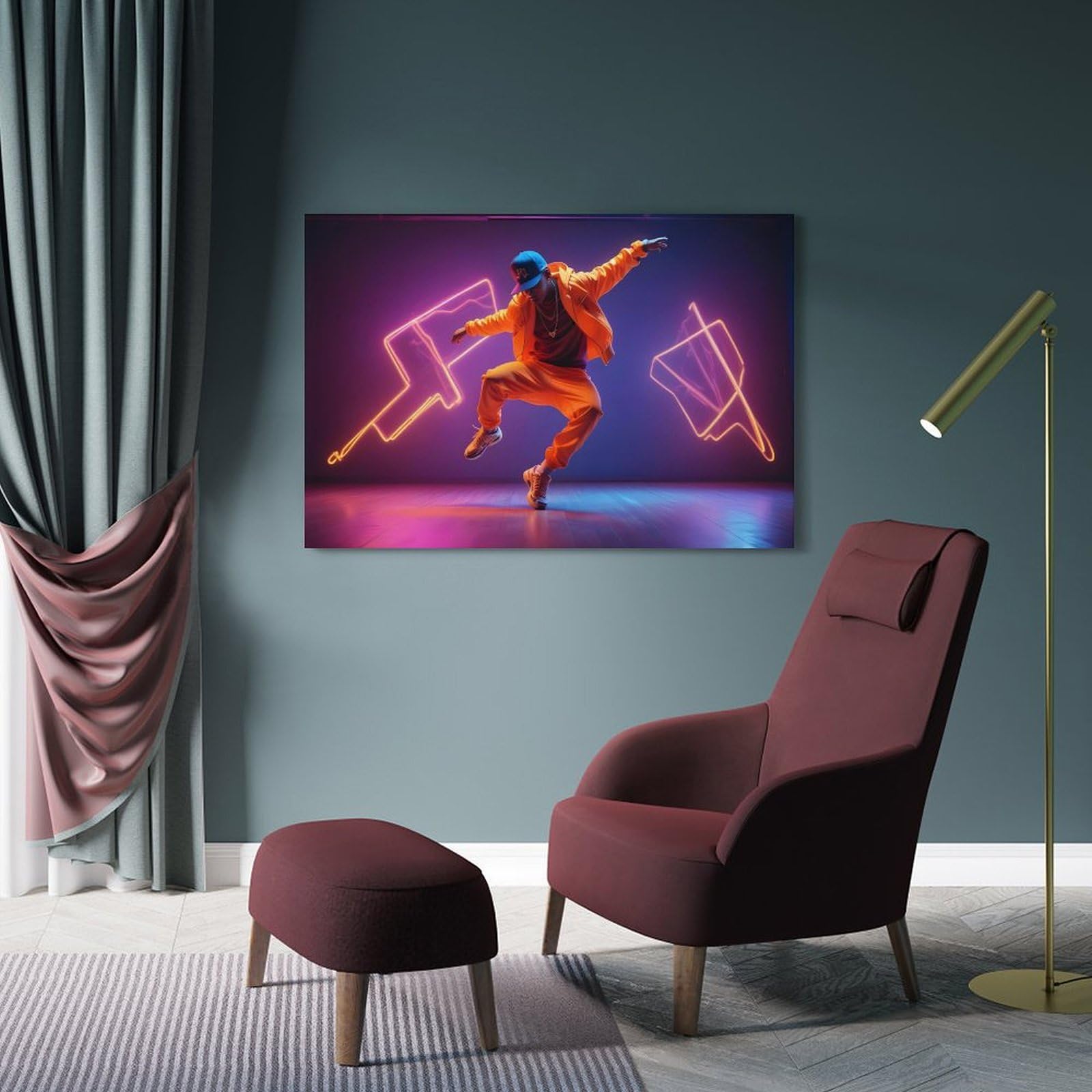 ZLQYHW Stampa artistica su tela, motivo: hiphop dance, motivo: uomo appassionato, per camera da letto, 60 x 90 cm