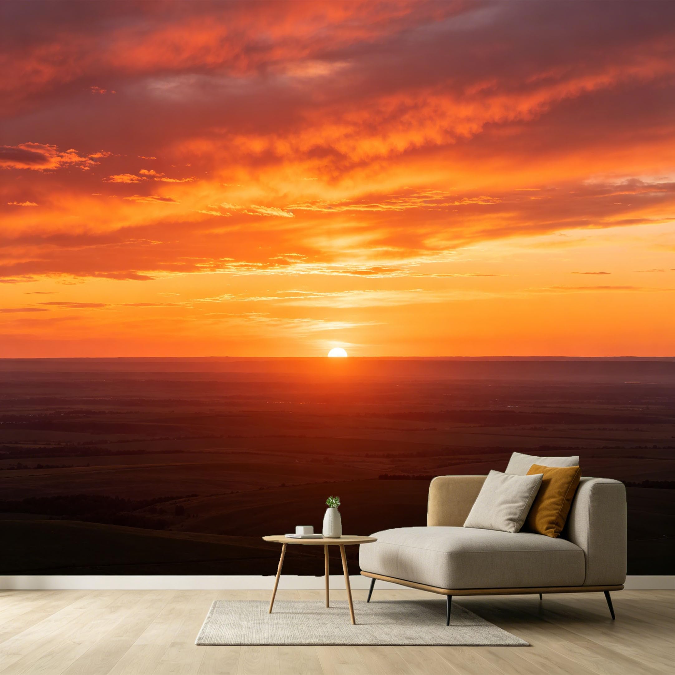 Custom Size Wall Murals Sunset Landscape Horizon Clouds Orange Sky SelfAdhesive Wall Fabric Removable Large Wallpaper for Photo Living Room Interior Wall Decor