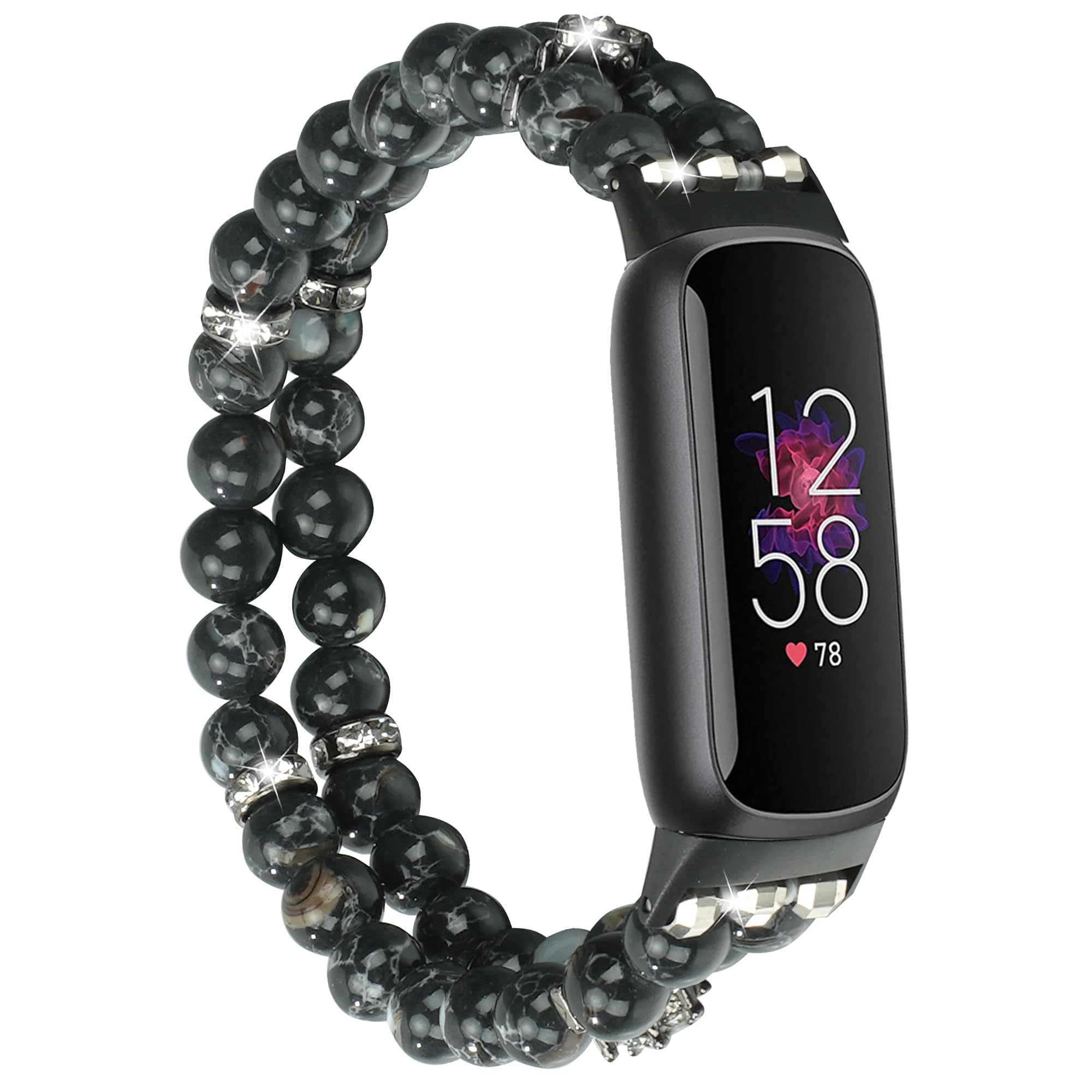 Wongeto Compatible with Fitbit Luxe Bands,Fashion Handmade Elastic Stretch Pearl Bracelet Women Replacement Strap for Fitbit Luxe accssorises