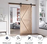 Vista 2 de FREDBECK Puerta corredera de granero de 34 x 84 pulgadas con kit de herramientas de 6 pies incluido, panel de abeto macizo en forma de K, necesita