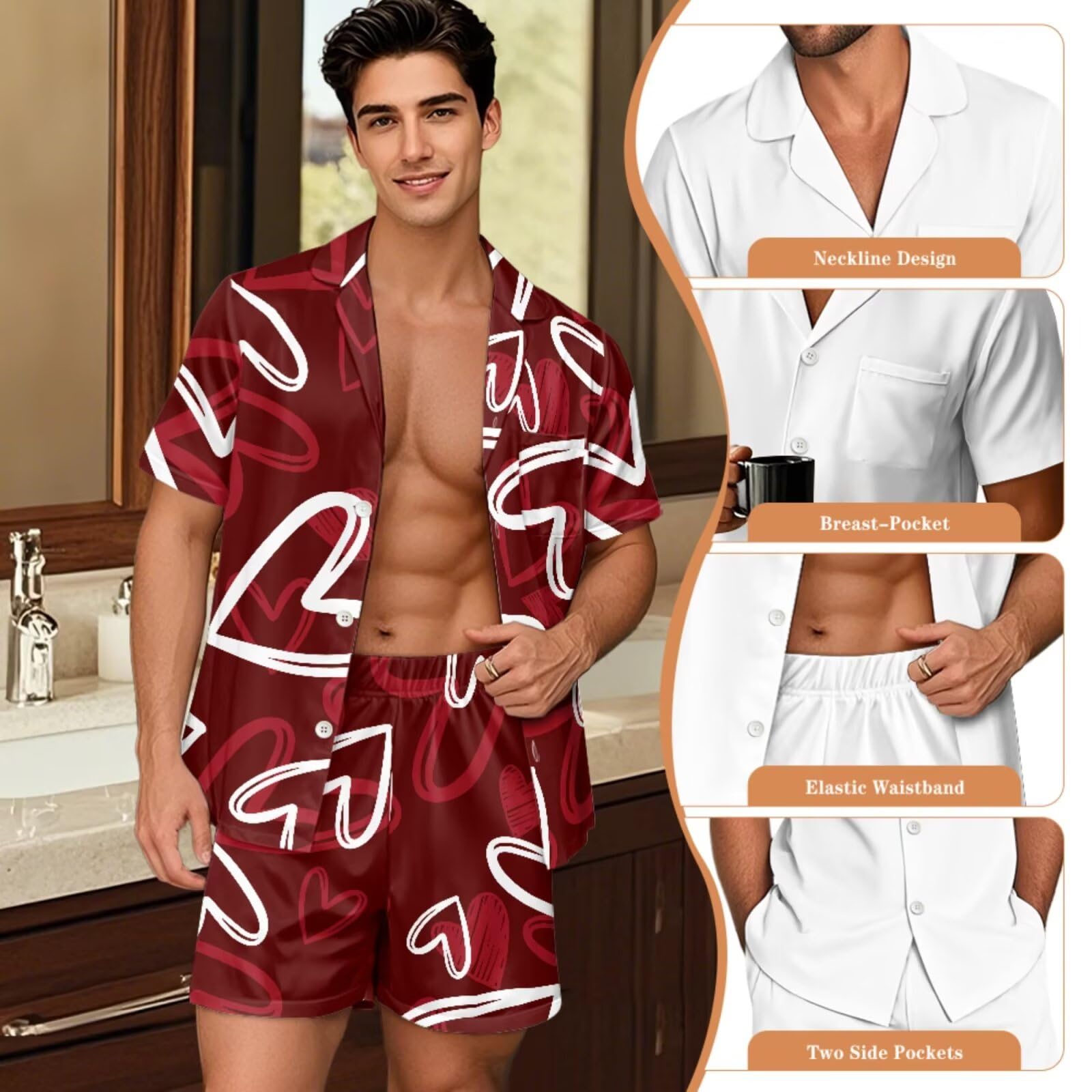 Conjunto de pijama de manga corta con botones a juego para parejas, para mujeres y hombres