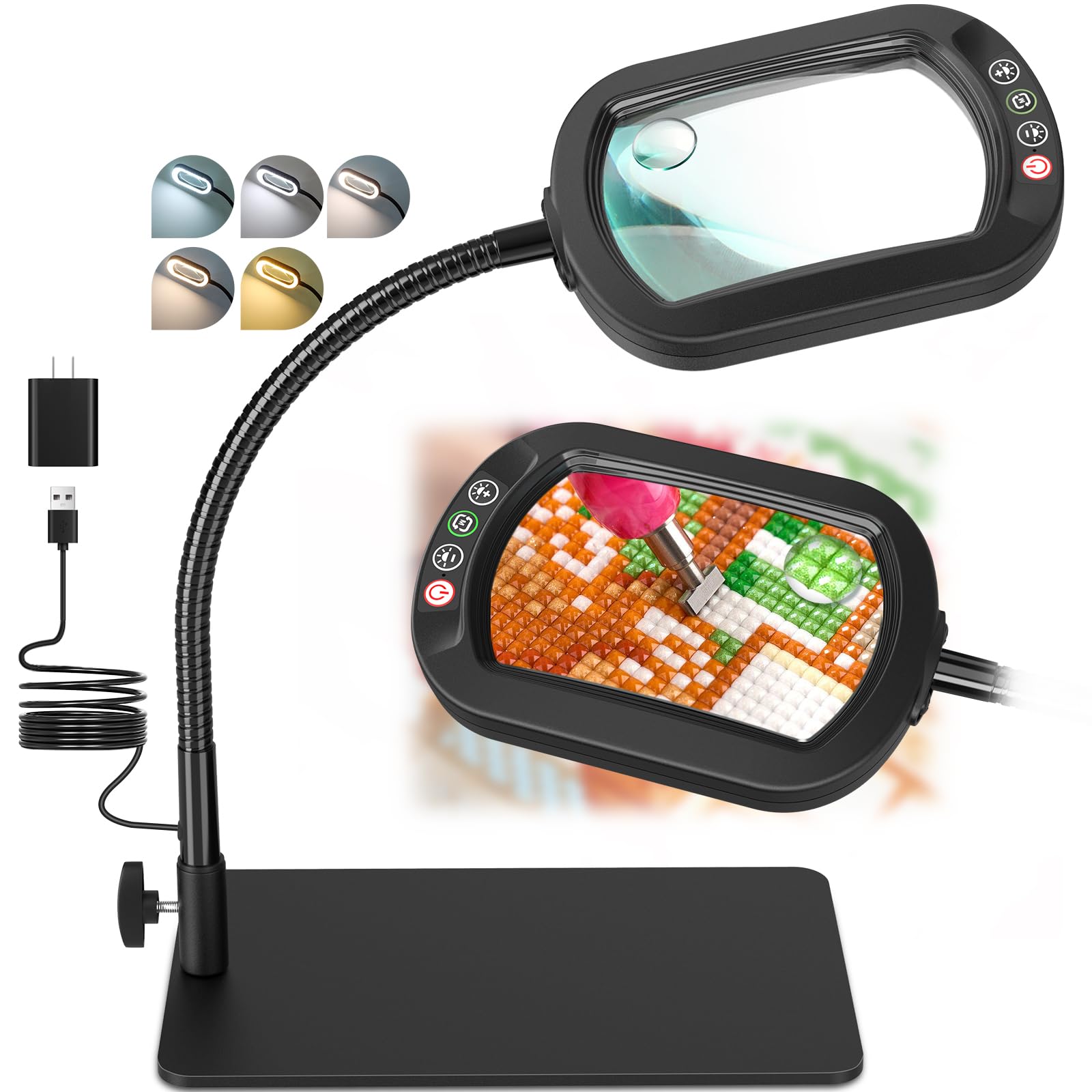 30X 12X Rectangle Magnifying Glass with Light and Stand, Real Glass Lens