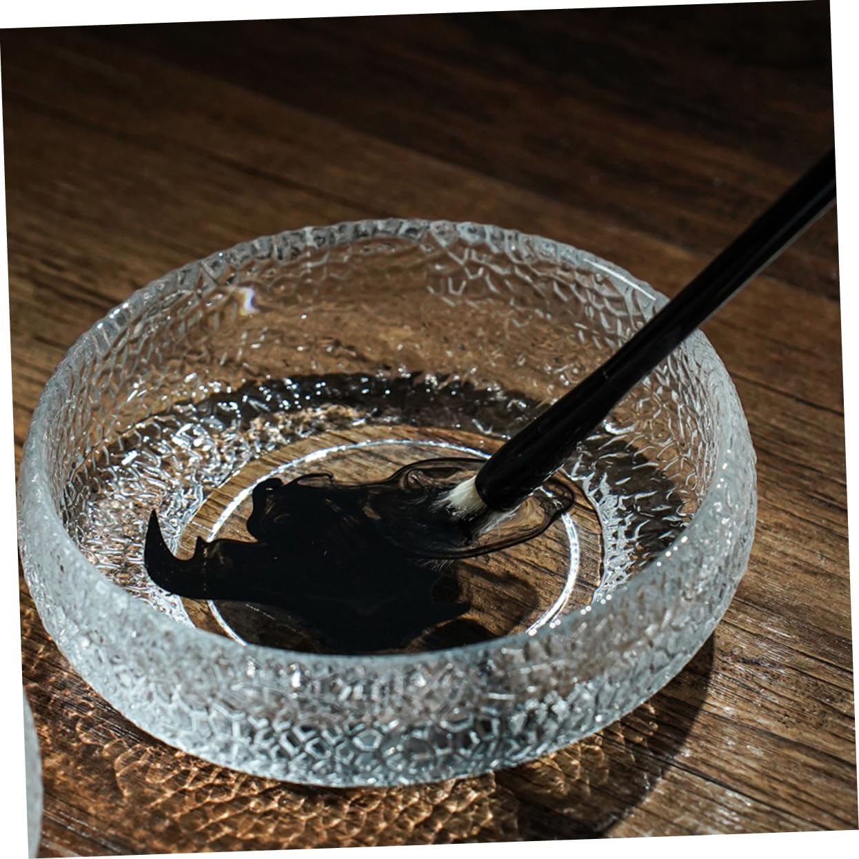Housoutil Glass Brush Washing Bowl Chinese Calligraphy Ink Cleaner Writing Brush Cleaning Tray Water Writing Calligraphy Accessory Glass Ink Dish Multipurpose Stationery Supply