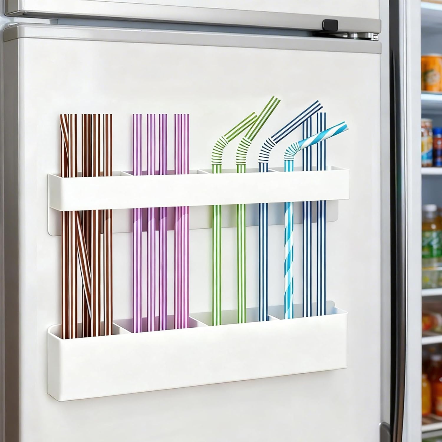 MCleanPin Magnetic Straw Holder for Fridge and Cabinet Door Adjustable Straws Organizer Storage Dispenser for Kitchen Bar Counter Cupboard Black - Image 4