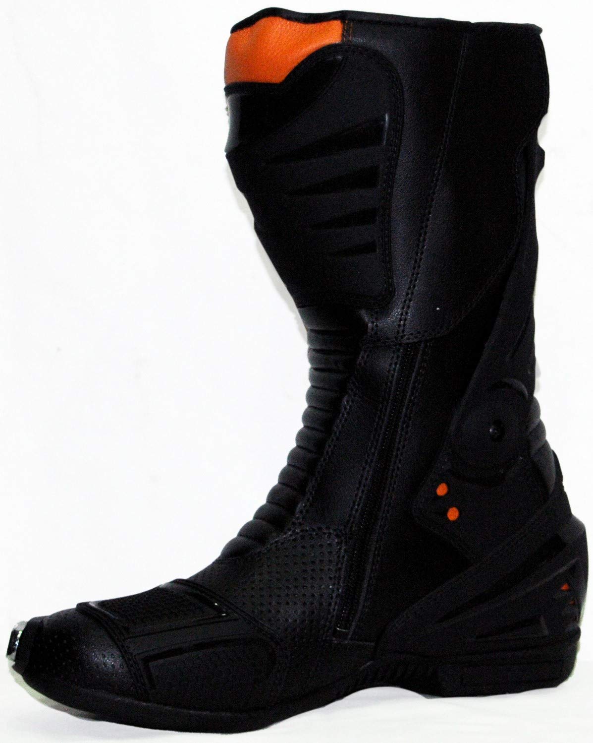 Scarpe sportive da uomo, in pelle, per moto, colore: arancione/nero