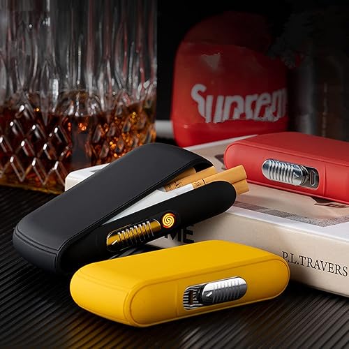 Miniatura 4 de Caja de cigarrillos con encendedor, 10 cajas de cigarrillos de tamaño regular, encendedor eléctrico recargable por USB, resistente al viento, sin