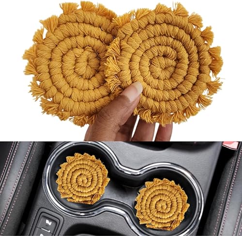 Miniatura 11 de Posavasos de algodón para portavasos de automóvil, 2 posavasos de automóvil, soporte para bebidas, bonitos accesorios para portavasos para mujeres,