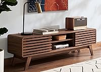 Mopio Ensley 59" Mid-Century Modern TV Stand with Slatted Doors - Fits 55-65" TVs, Adjustable Shelves, Cable Management, Walnut