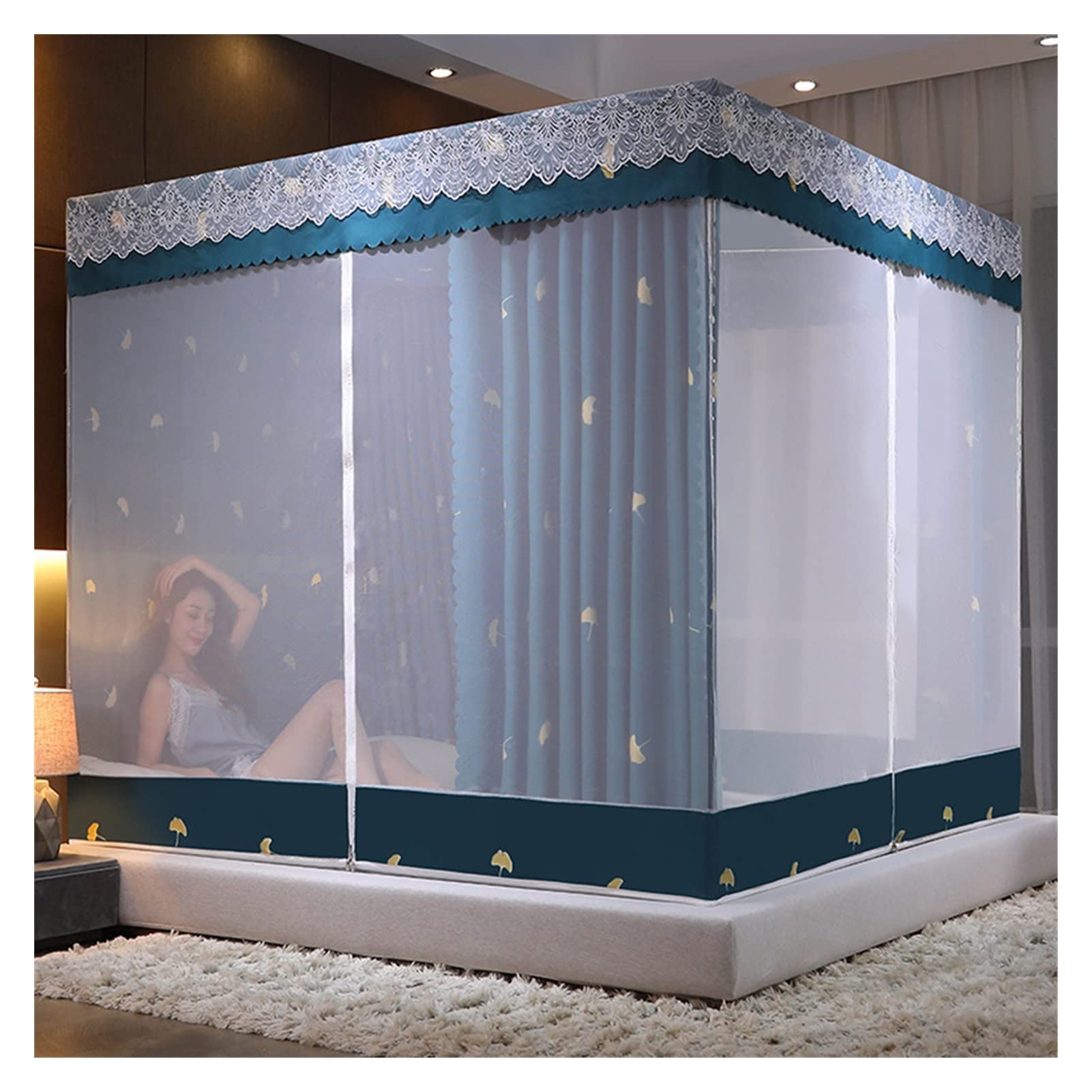 GJMSSMY Portable Camping Tent Bed Canopy Mosquito Nets Twin Full Queen King Size Anti Mosquito Net (Color : Dark green, Size : 5 foot bed)