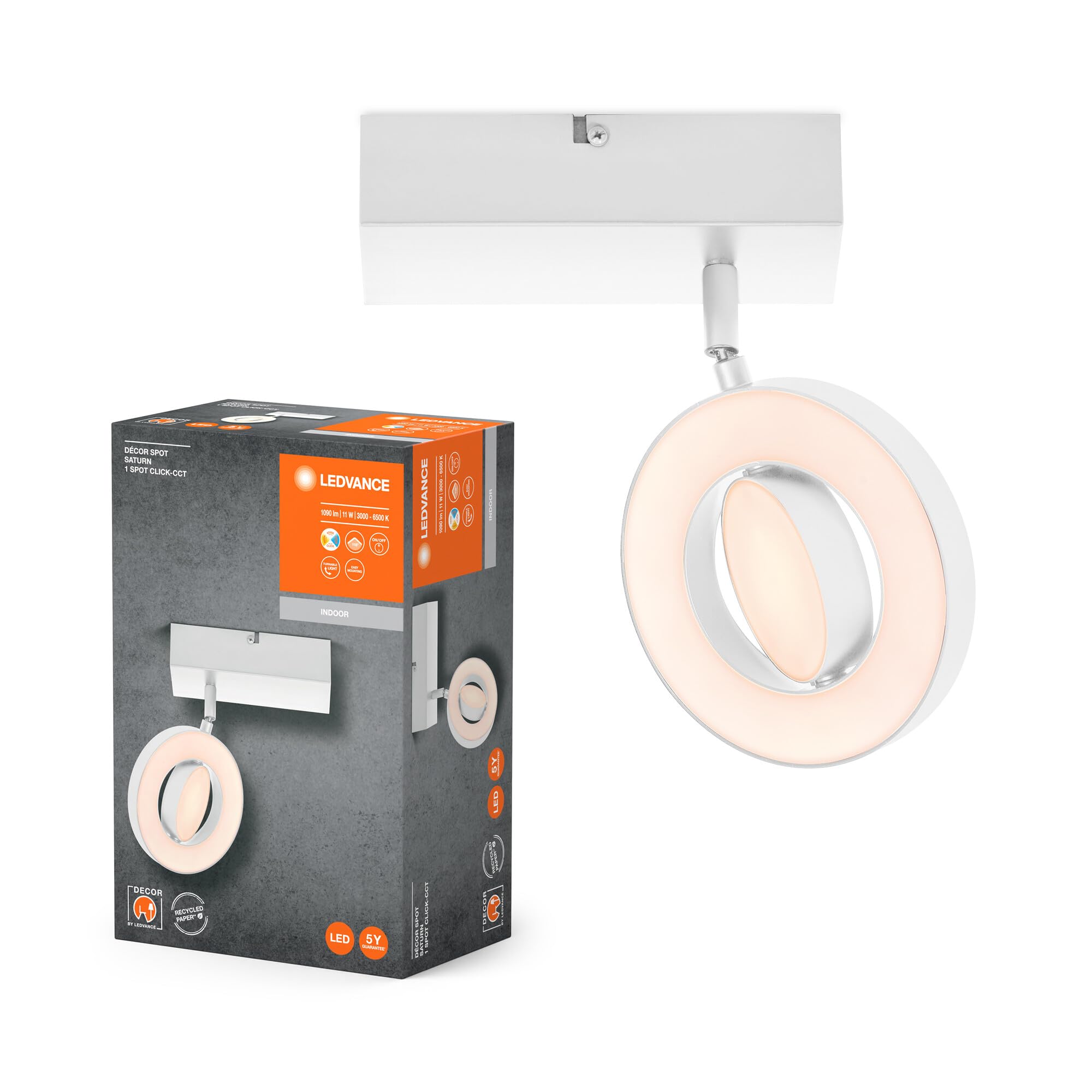 Ledvance Led Wall Spotlight Saturn Cct, Switch, White