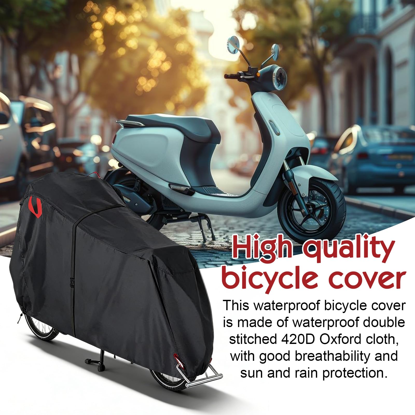 Housse Protection Vélo Cargo Imperméable Extérieur en Oxford 420D avec Bandes Réfléchissantes Protection UV Anti-Déchirure pour Vélos Cargo 270×75×100cm