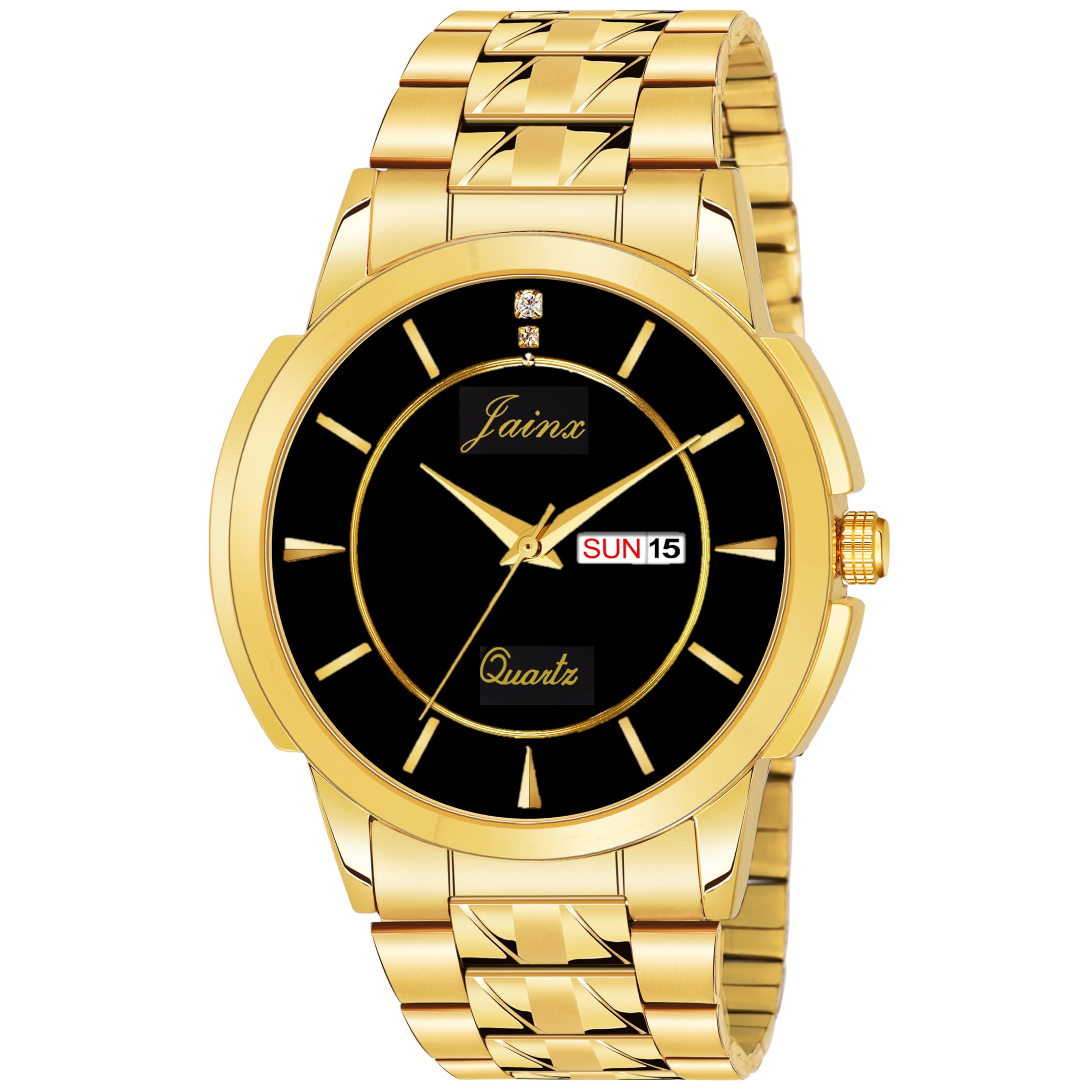 jainx Black Dial Day and Date Feature Golden Chain Analog Wrist Watch for Men - JM1185 (B0D8WB2QL5) Amazon Price History, Amazon Price Tracker