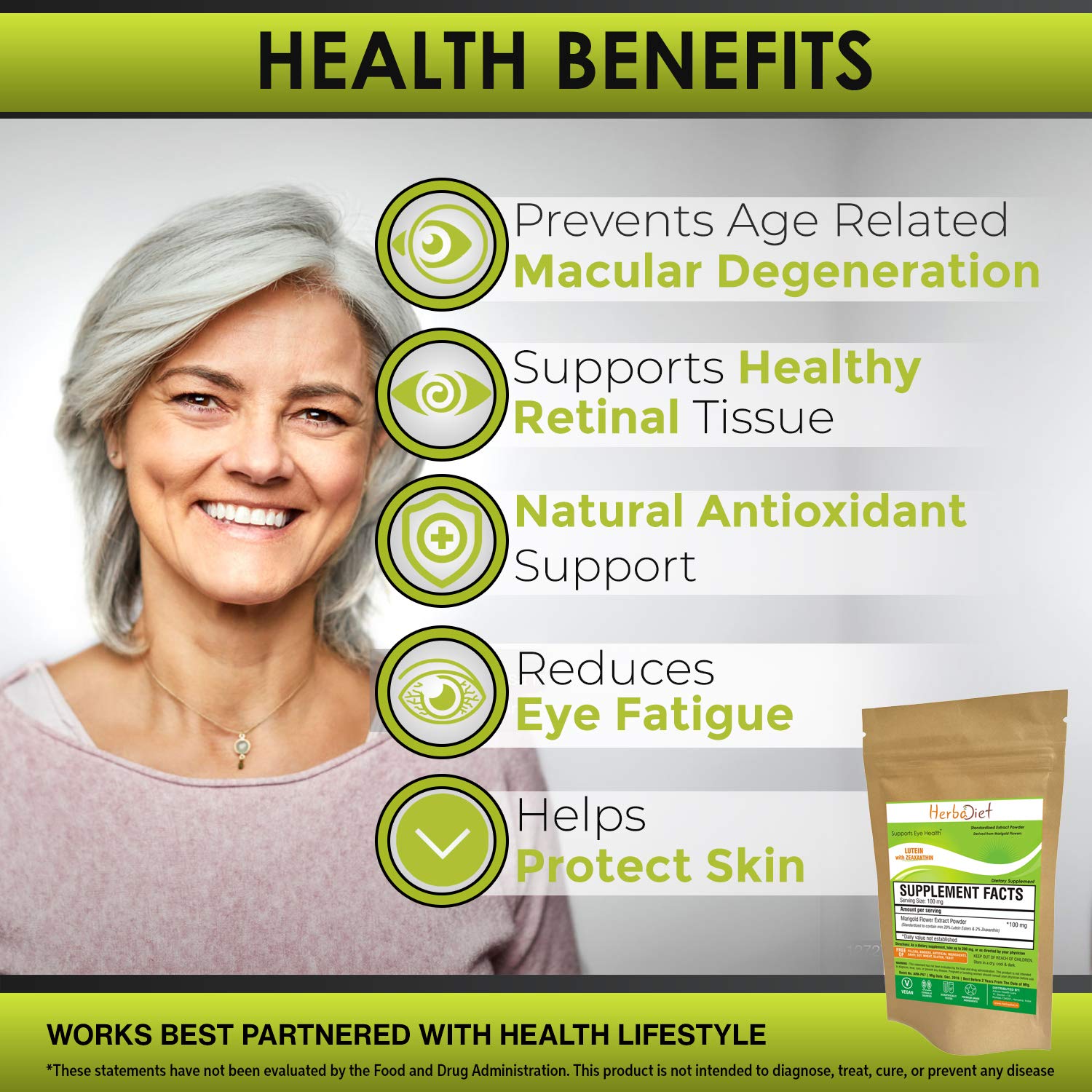 Lutein 5% with Zeaxanthin Extract Powder | Eye & Vision Health Macular Support Marigold Supplement | Antioxidant Support for Healthy Skin | Non-GMO (50 gram / 1.76 oz) — Amazon image 3
