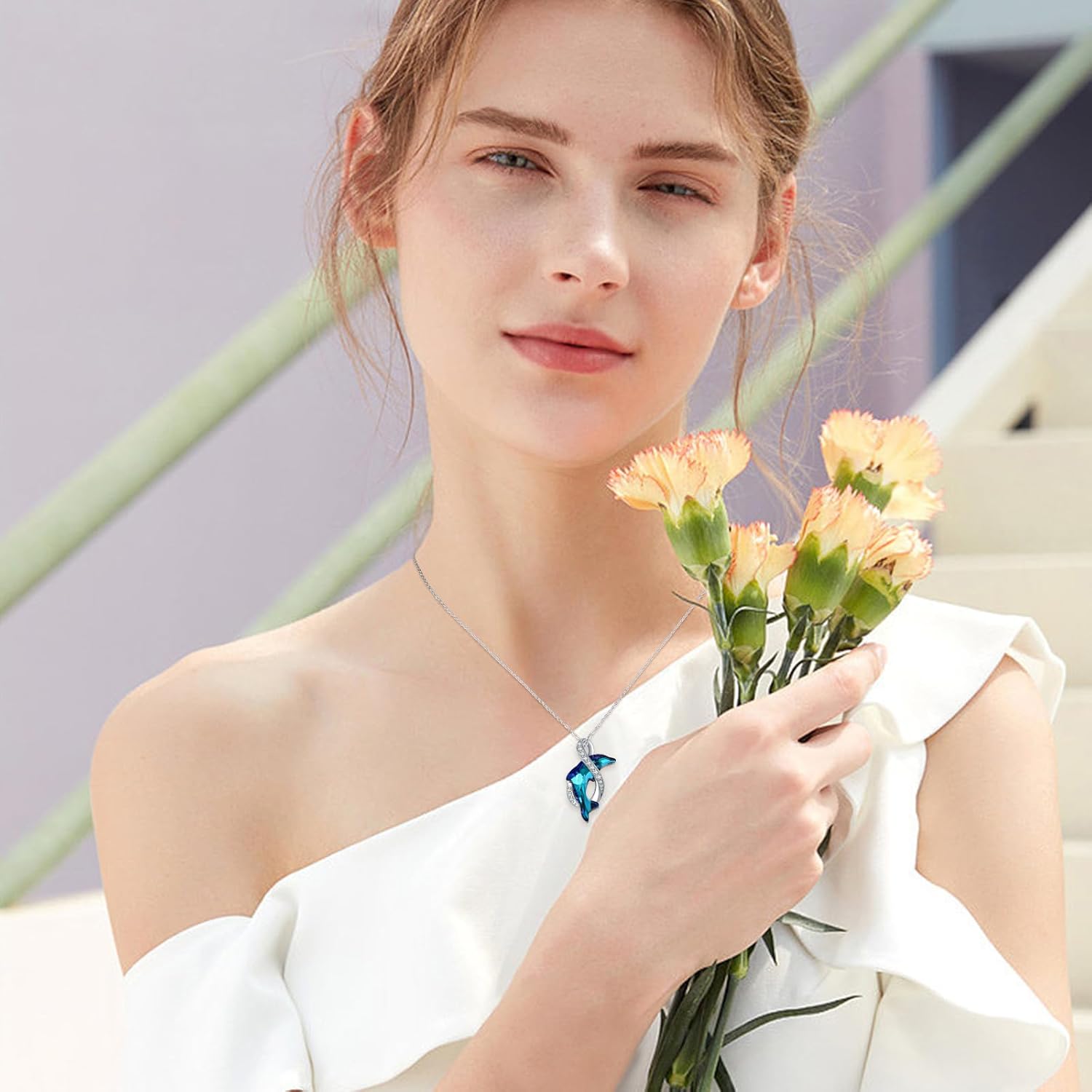 Dolphin Necklace - 925 Sterling Silver Crystal Pendant Infinity/Heart Pendant Jewelry Gift for Women Mom