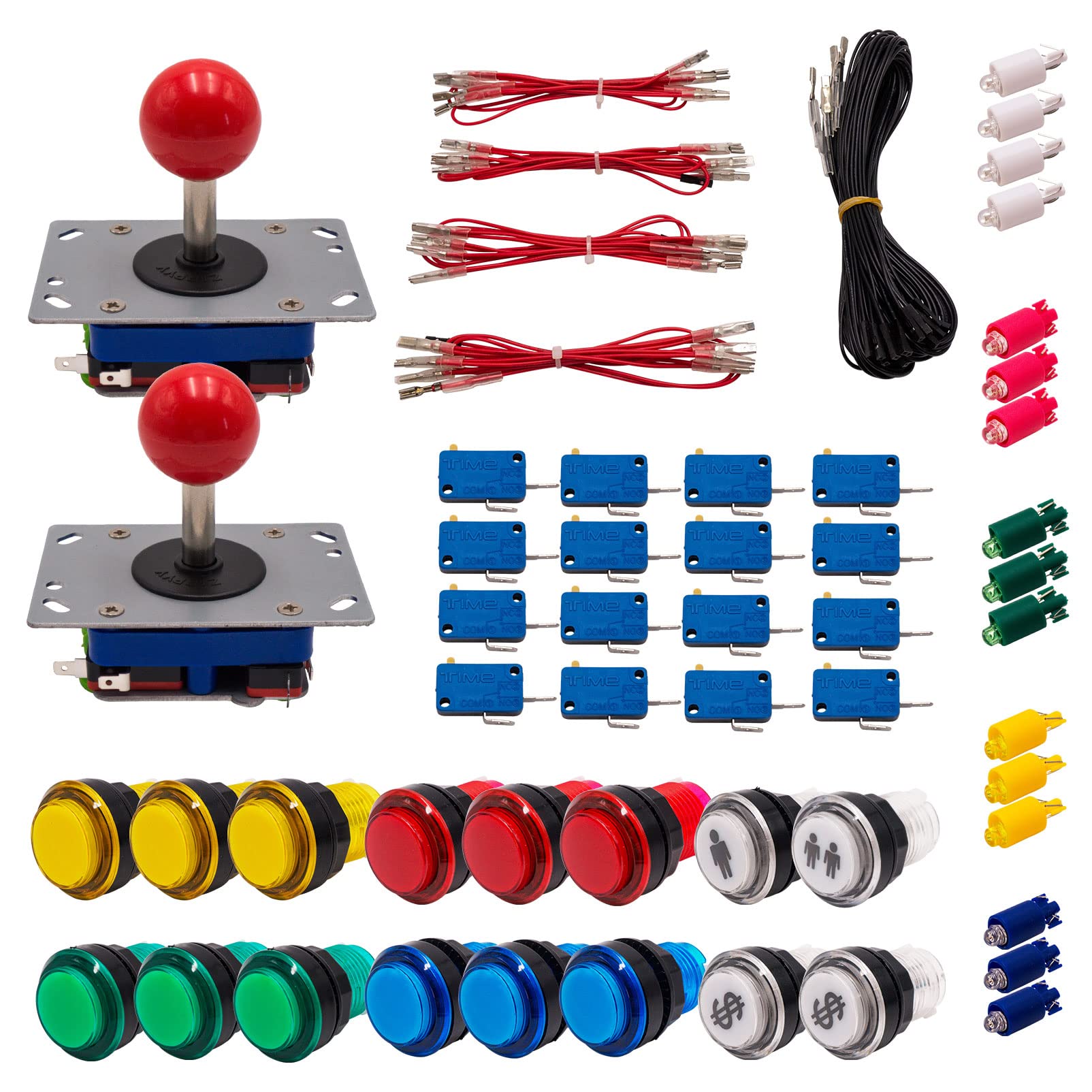 Kit Joystick e Pulsanti Arcade 2 Giocatori Luminosi Pulsanti Trasparenti Joystick Zippyy Aste Corte Palle Cavo Gpio Videogiochi Retro Gaming