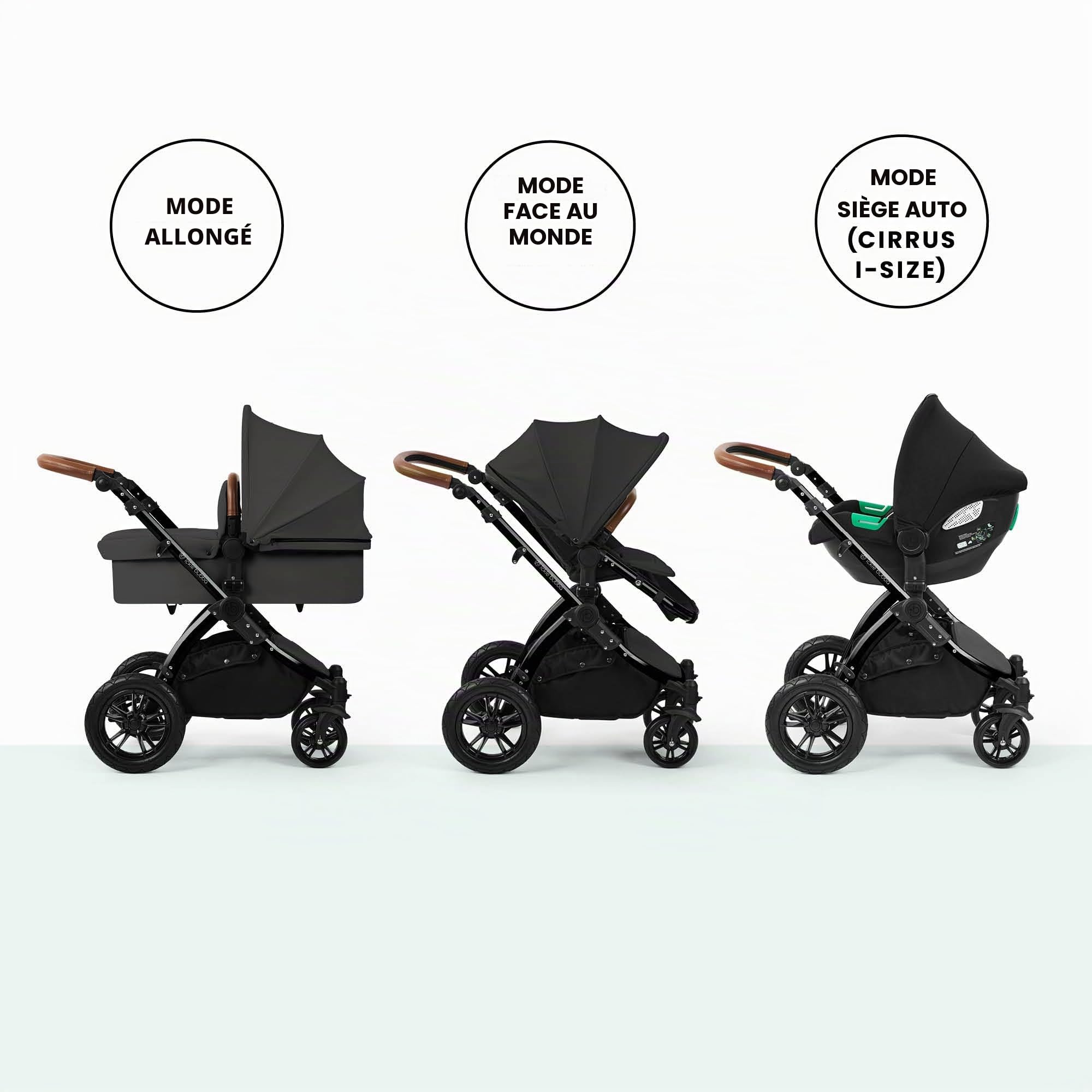 Poussette Tout-Terrain 12pcs Ickle Bubba Stomp Luxe – Système de Voyage 3 en 1 avec Siège Auto i-Size Cirrus + Base ISOFIX – Siège Réversible, Landau & Accessoires (Noir/Gris anthracite/Beige)