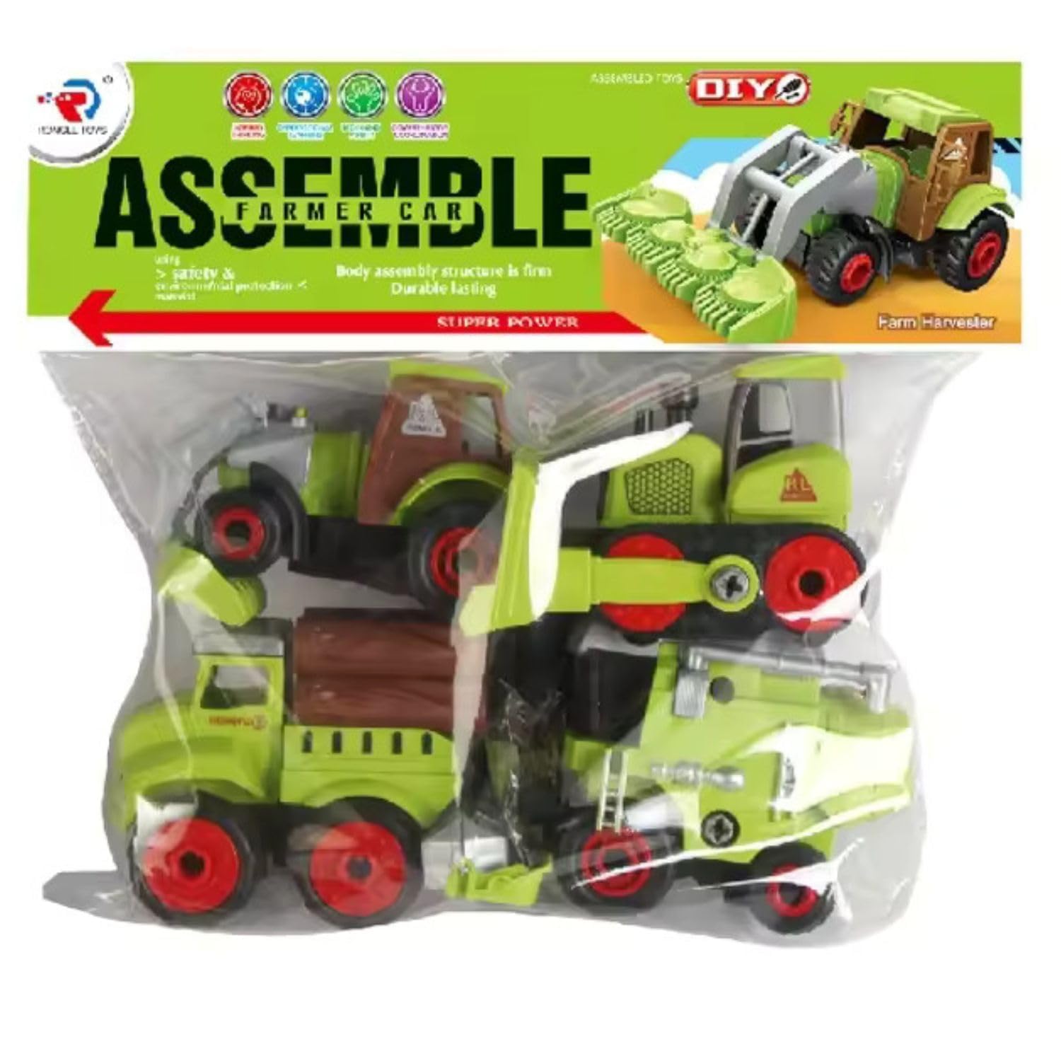 Ixora Farm Tractor Trolley Set for Kids Truck Friction Powered Pretend Play Toy Trucks Play Set Building Vehicles Set for Kids 3-14 Years (DIY Farmer Vehicle Set 4) 1