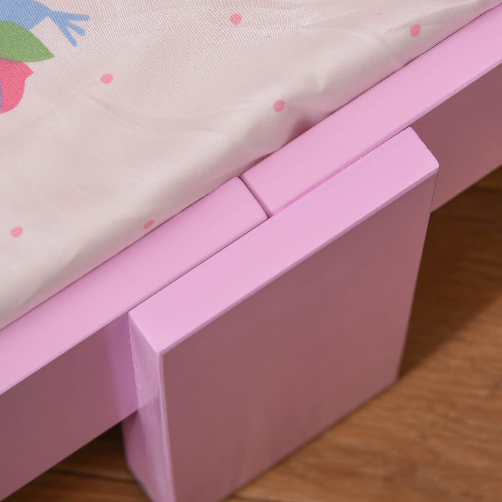 HOMCOM Letto per Bambini con Bordi Rialzati in Legno per Cameretta, Lettino per Bimbi da 3-6 Anni, 143x73x60cm, Rosa