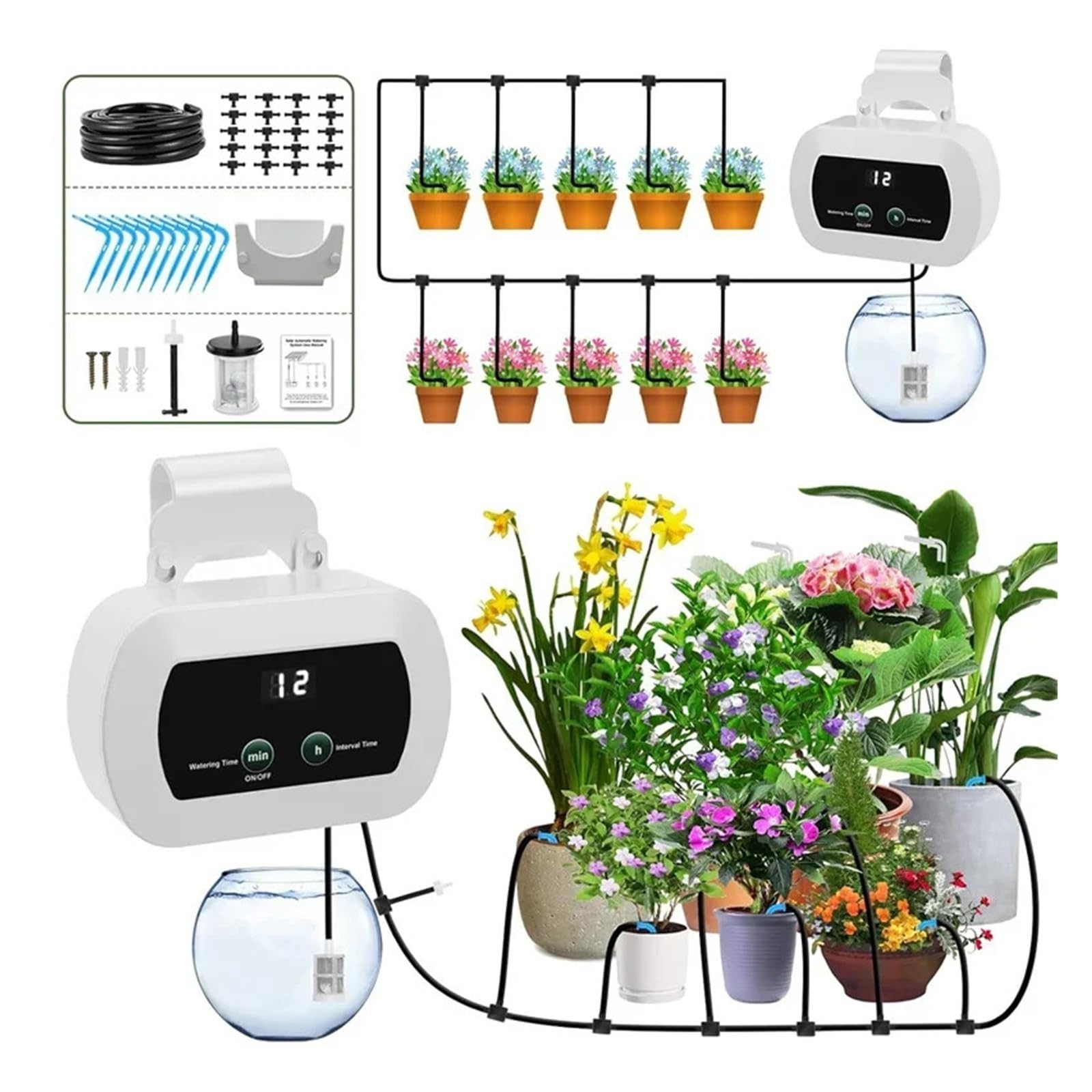 Timer for irrigazione da giardino Sistema di irrigazione for piante USB 1800mAh