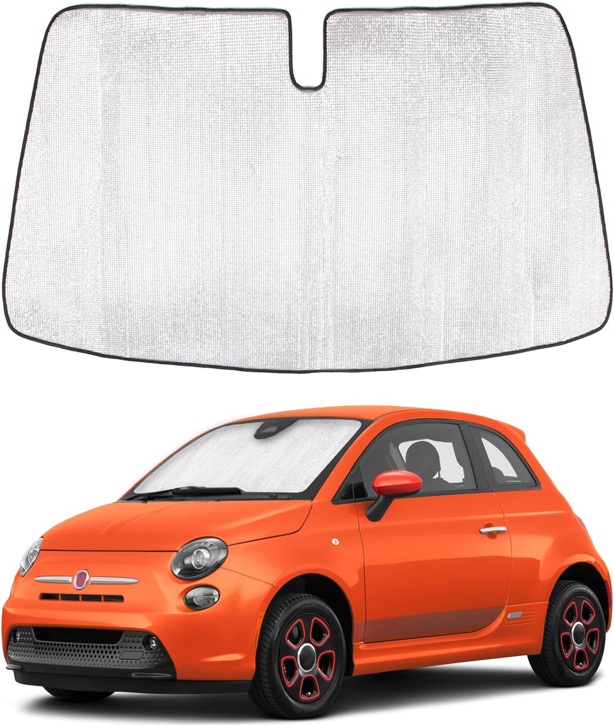 Windshield Sunshade for Fiat 500 2010-2024/ Abarth 595 2014-2024 Front Window Sun Shade Foldable Reflective Sun Visor Custom Sunscreen UV Blocker Privacy Protector HeatShield Accessories (Silver)