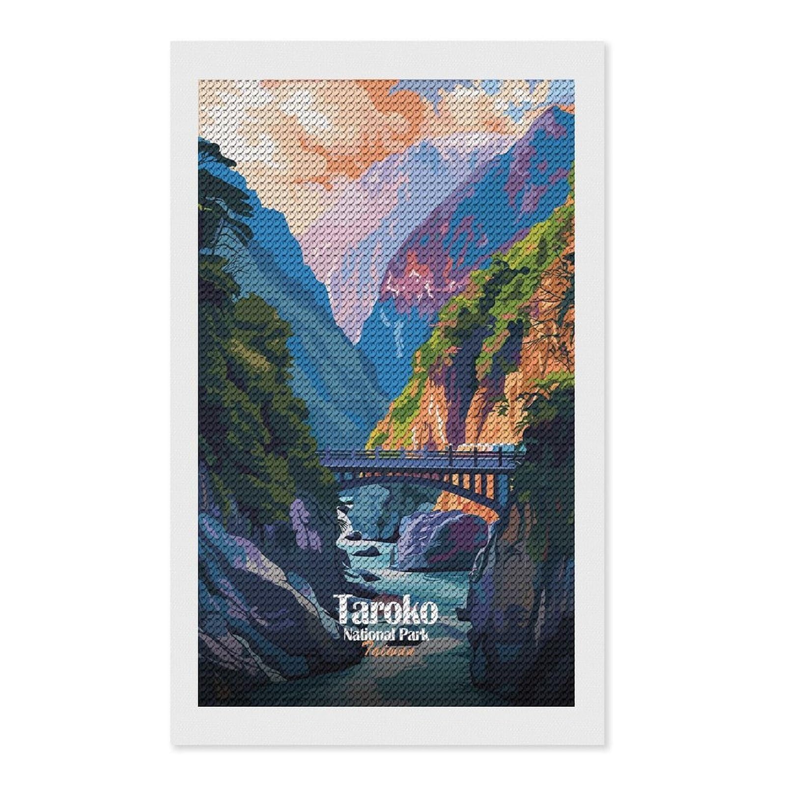 Junmoney Taroko National Park, Taiwan Illustration Diamond Painting Kit 12"x20", Easy Handmade Project, Easy to Enjoy, Aesthetic Room Decor, Christmas Gift