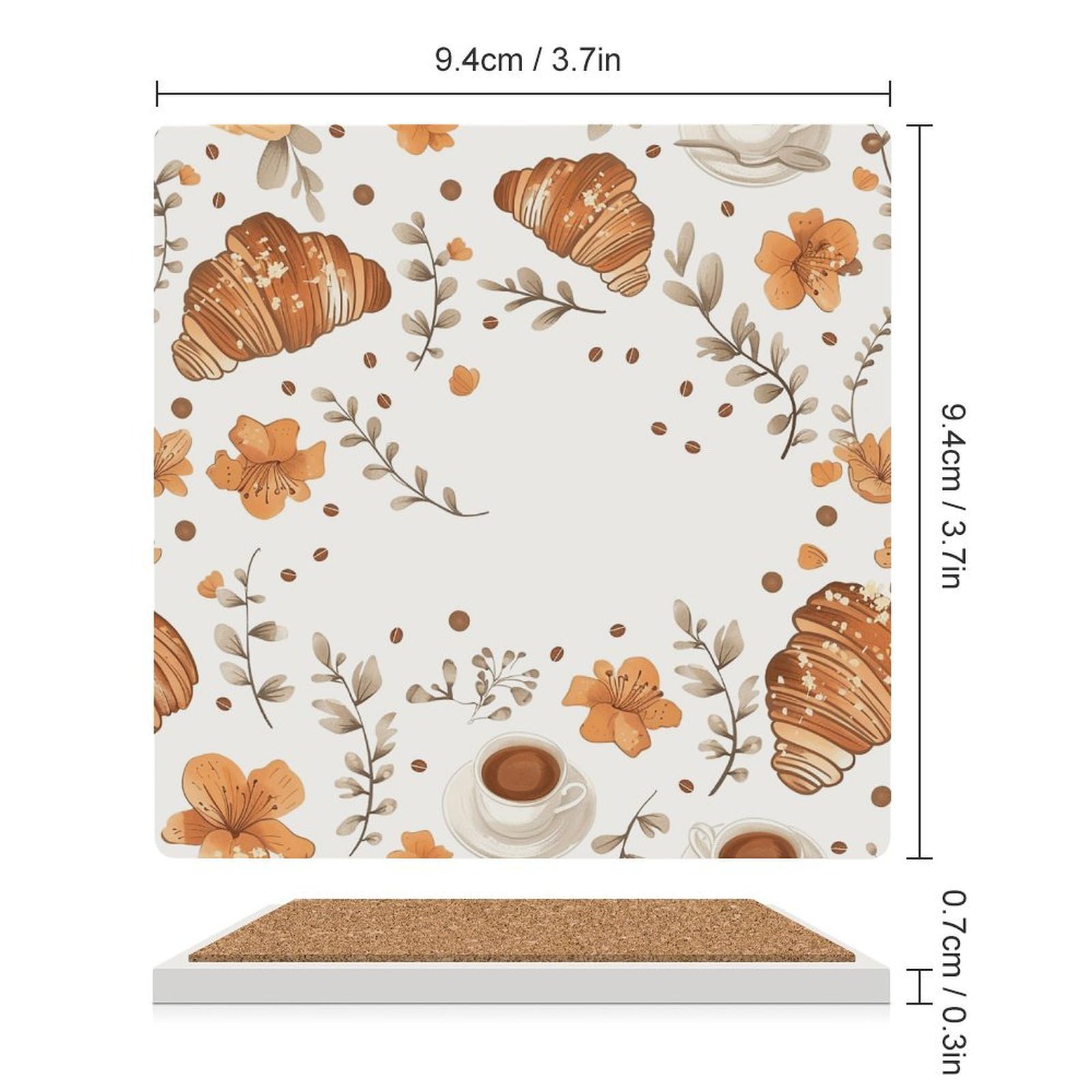 6 posavasos cuadrados de cerámica para bebidas, huevos y cruasanes, posavasos impresos para el hogar y el café, regalos de cumpleaños, adecuados para tipos de tazas