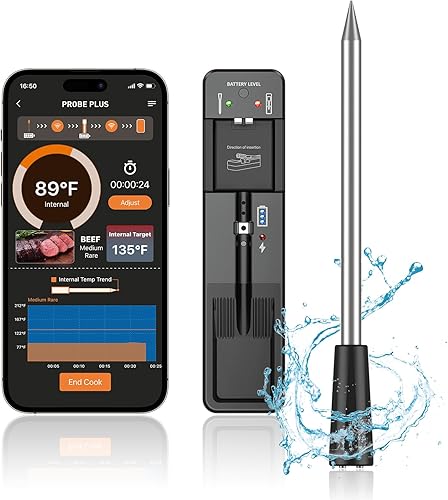 Termómetro digital para carne, termómetro de lectura instantánea para alimentos para asar con retroiluminación impermeable IP66 para interiores y