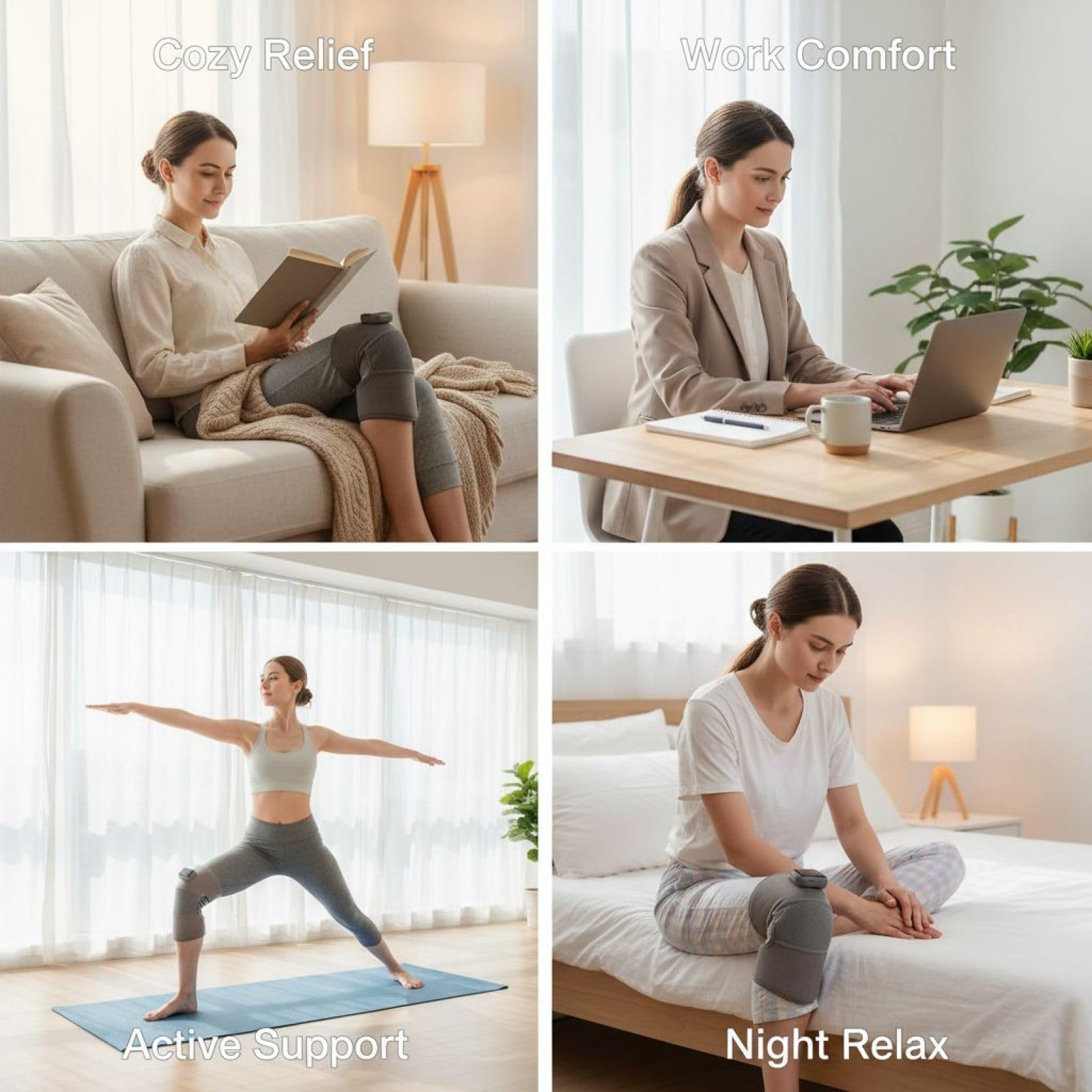 Beheizter Knie-Massager mit Touchscreen-Steuerung und 4 Heizstufen, kabelloser Heiz-Kniewärmer mit Vibration und Warmkompresse, für Knie, Schulter und Ellbogen, 50 x 30 cm, bequeme Passform