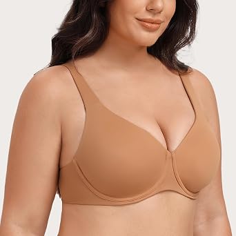 MELENECA Women's Plus Size Minimizer Underwire Full Coverage Unlined Seamless Cup Bras
