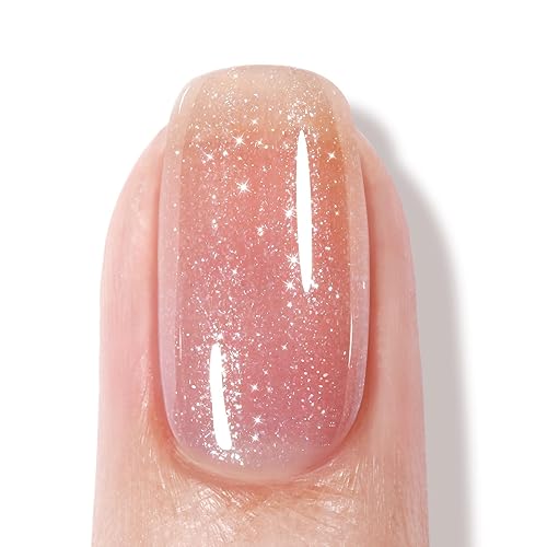 Vista 19 de AILLSA Esmalte de uñas de gel iridiscente con purpurina, esmalte de gel de gelatina brillante rosa coral, lámina holográfica, color translúcido
