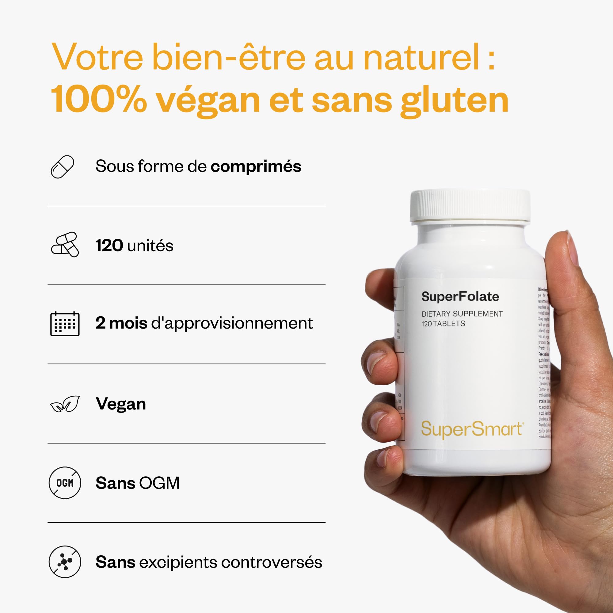 SuperFolate (Quatrefolic®) - Acide Folique (Vitamine B9) - Contribue à Réduire la Fatigue et à Soutenir la Fonction Psychologique - Élu «Produit de l’année» au NutraIngredients Award 2016 - Supersmart