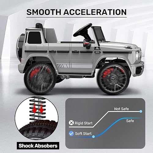 Miniatura 5 de ANPABO Mercedes-Benz G63 Auto con licencia para niños, auto de paseo de 12 V con control remoto para padres, aviso de voz de batería baja, linterna