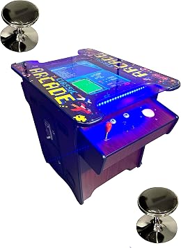 Top Us Video Arcades Full Size Commercial Grade Cocktail Arcade Machine 2 Player Upgraded Trackballs 412 Games 22" LCD Screen Tempered Glass 2 Stools Included Dark Wood