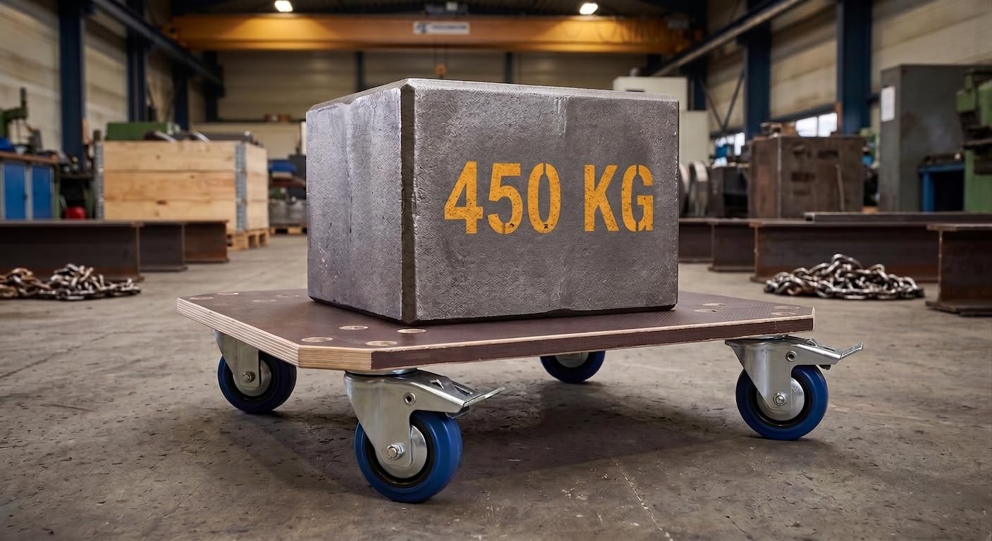 Chariot à roulettes de 450 kg | Aide au Transport pour Charges Lourdes de Haute qualité | Support Roulant de 60 x 50 cm | Chariot Anti-Glisse avec Plaque sérigraphique 21 mm |Socle Roulant avec Frein