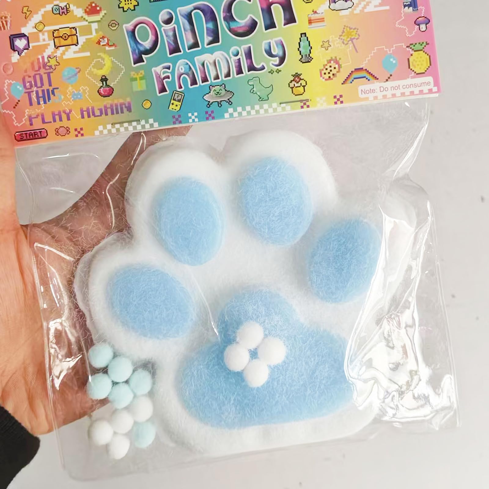 Taba Giant Paw Squishy for Kids Adults, Big Furry Cat Paw Squishy Toys for Stress Relief, Super Soft Squeeze Fidget Toys (White&Blue)